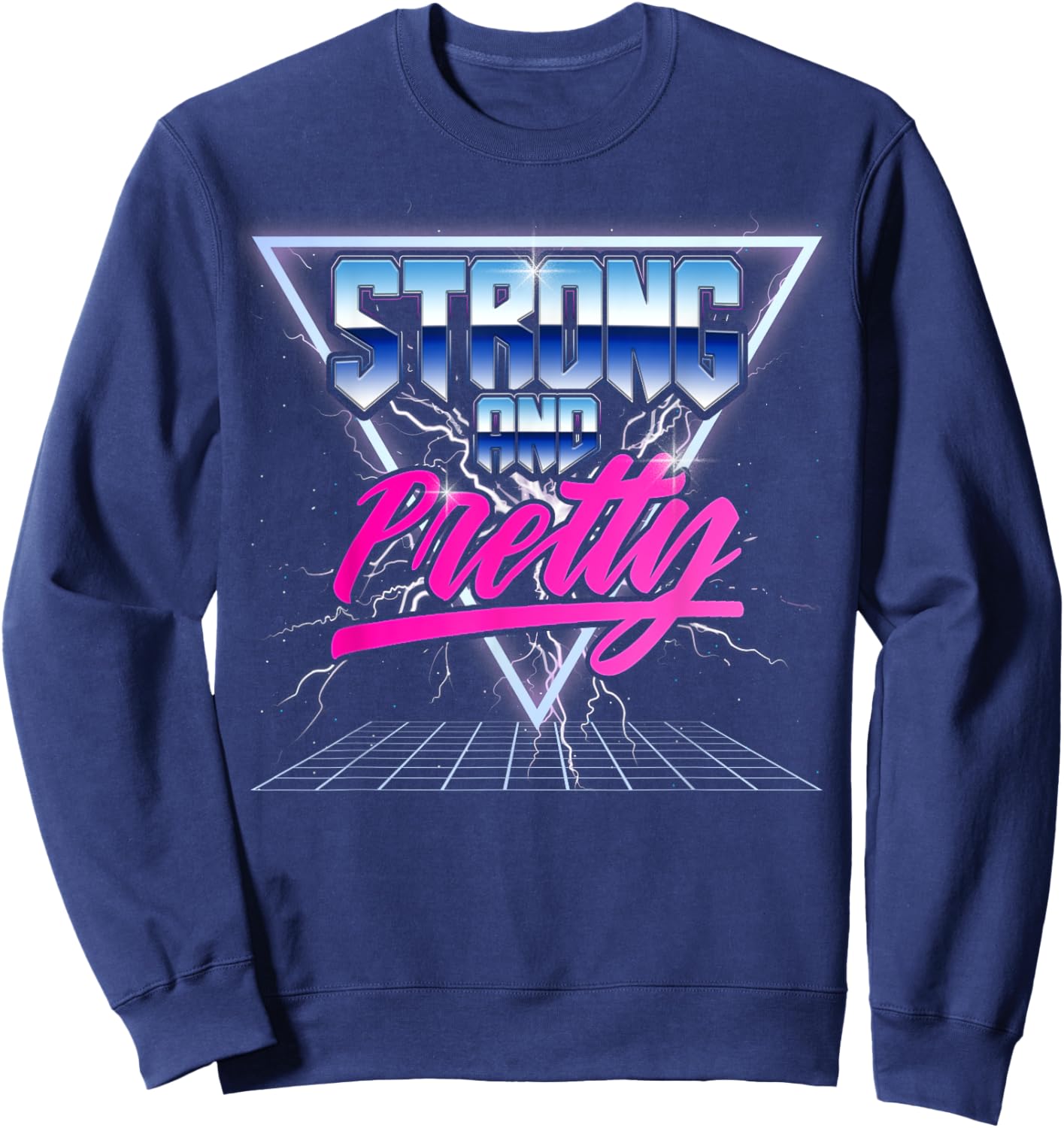 Strong and Pretty 90s 80s Vaporwave Bodybuilding Gym Men Sweatshirt - Sweatshirt | Navy