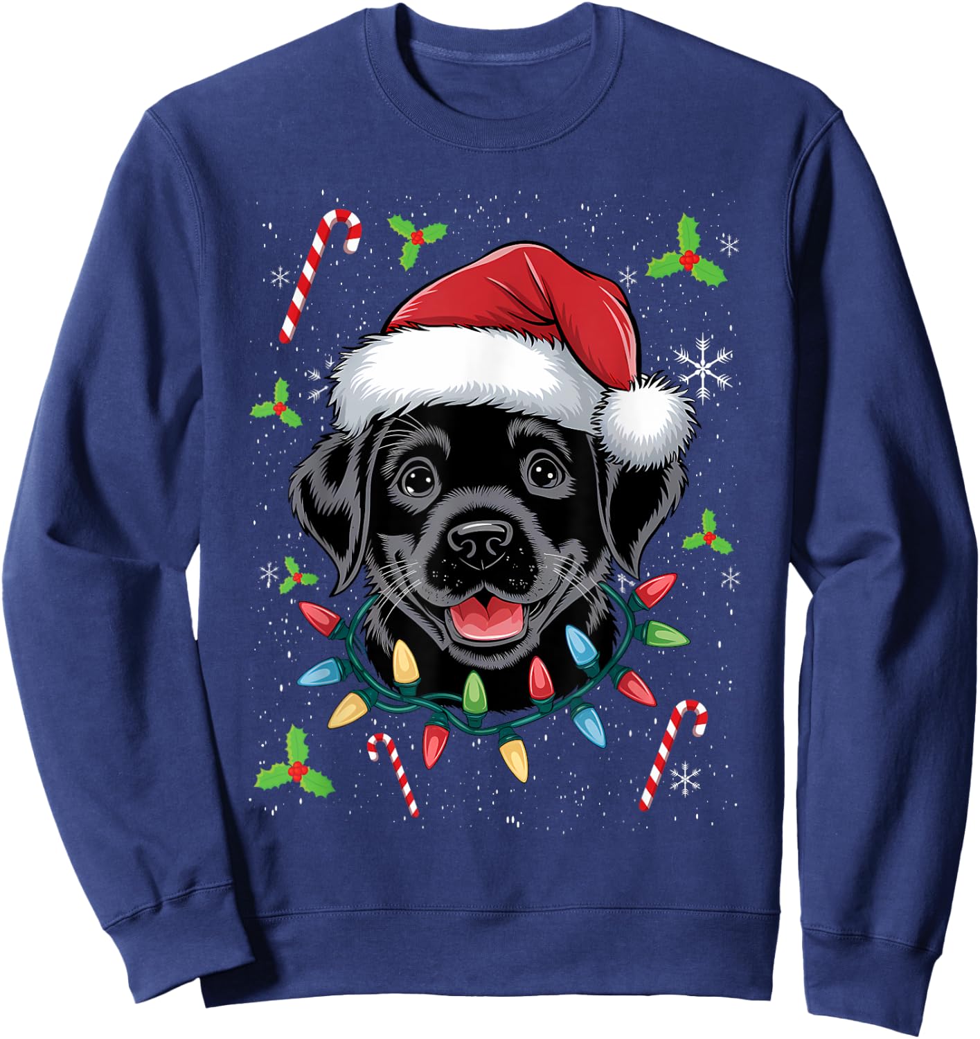 Black Lab Labrador Christmas Tree Light Pajama Dog Xmas Men Women Kids Sweatshirt - Sweatshirt | Navy