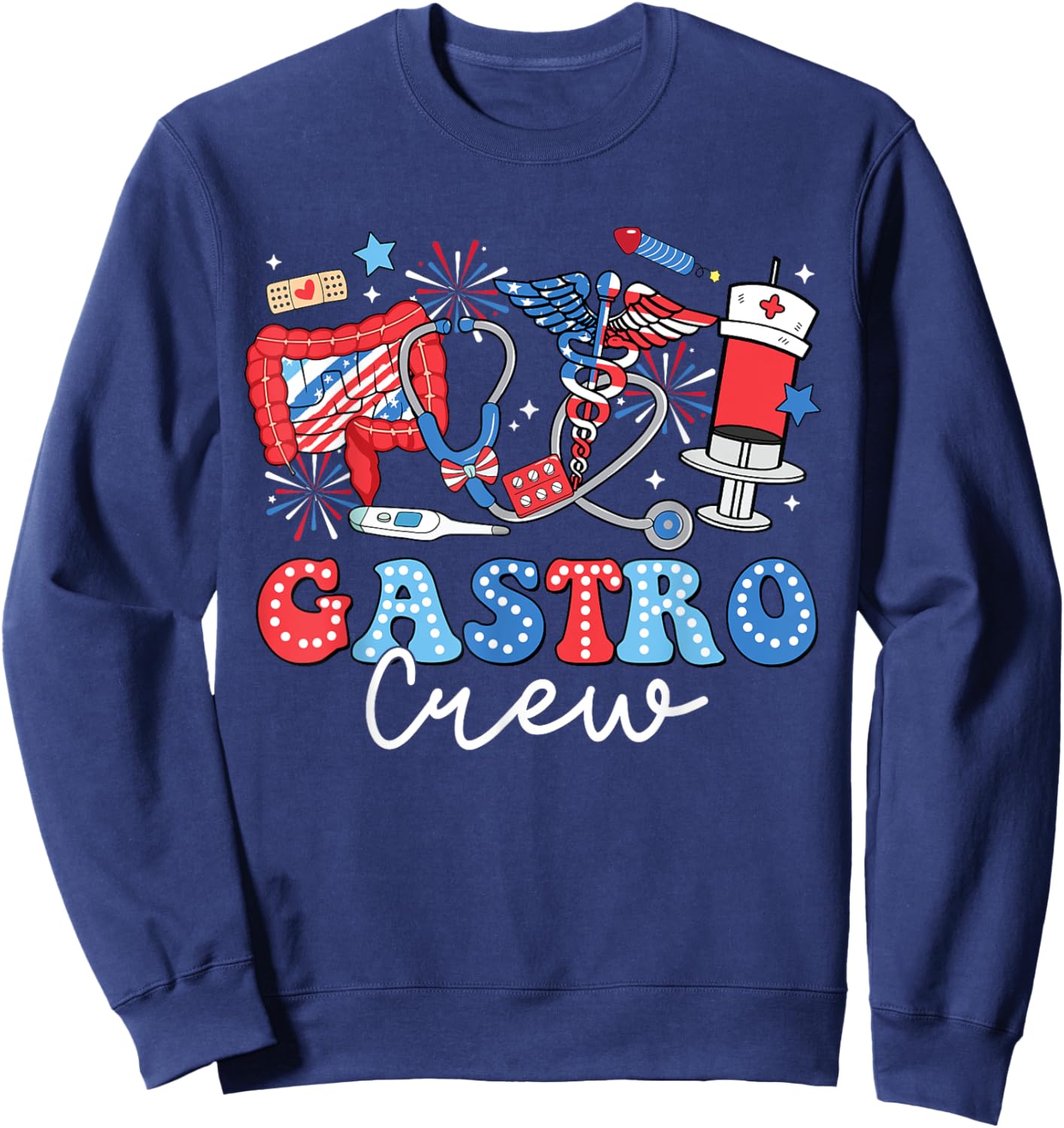 Groovy Gastro Crew Gastro Nurse USA Flag 4th Of July Men Sweatshirt - Sweatshirt | Navy