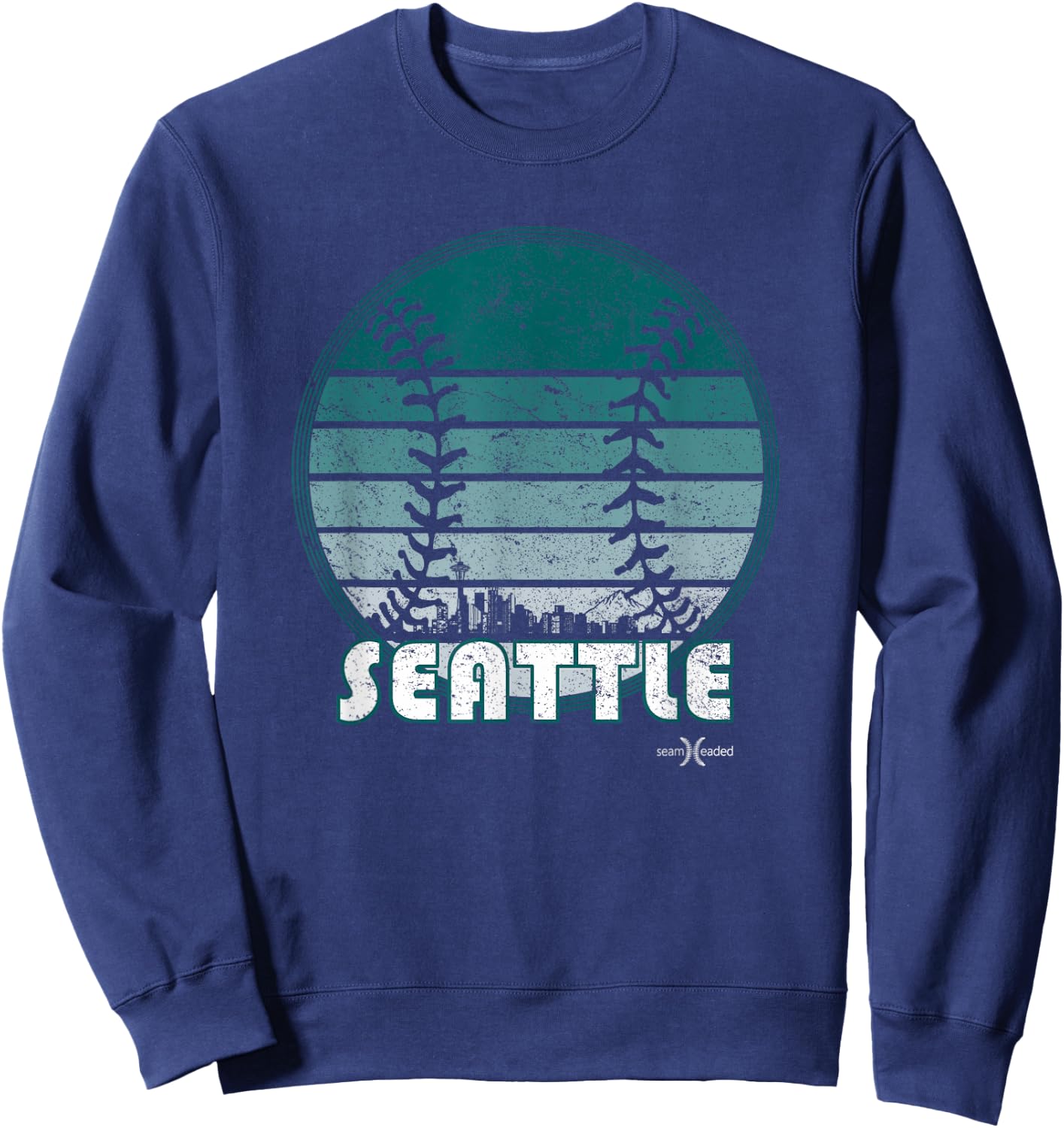 Vintage Seattle Baseball Sunset with Retro City Skyline Sweatshirt - Sweatshirt | Navy