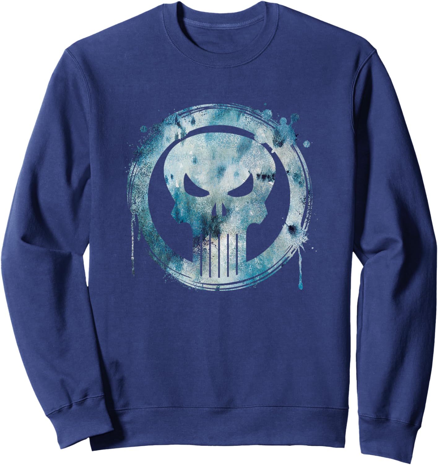 Marvel Punisher Paint Drip Skull Vintage Circle Logo Sweatshirt - Sweatshirt | Navy