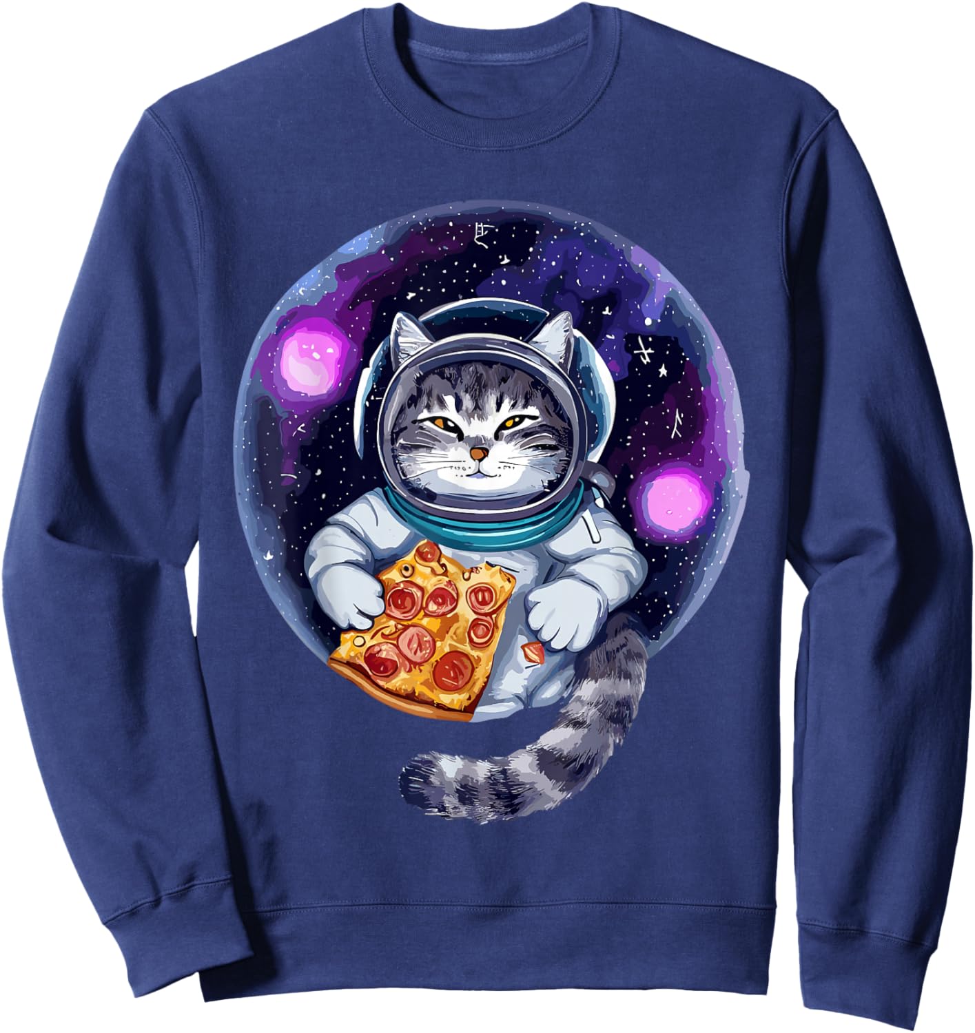 Cat Eating Pizza in Universe - For Space Astronaut Cat Sweatshirt - Sweatshirt | Navy