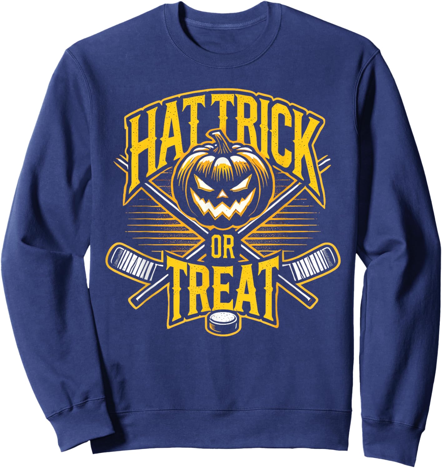 Hat Trick Or Treat Ice Hockey Halloween Fun Sweatshirt - Sweatshirt | Navy