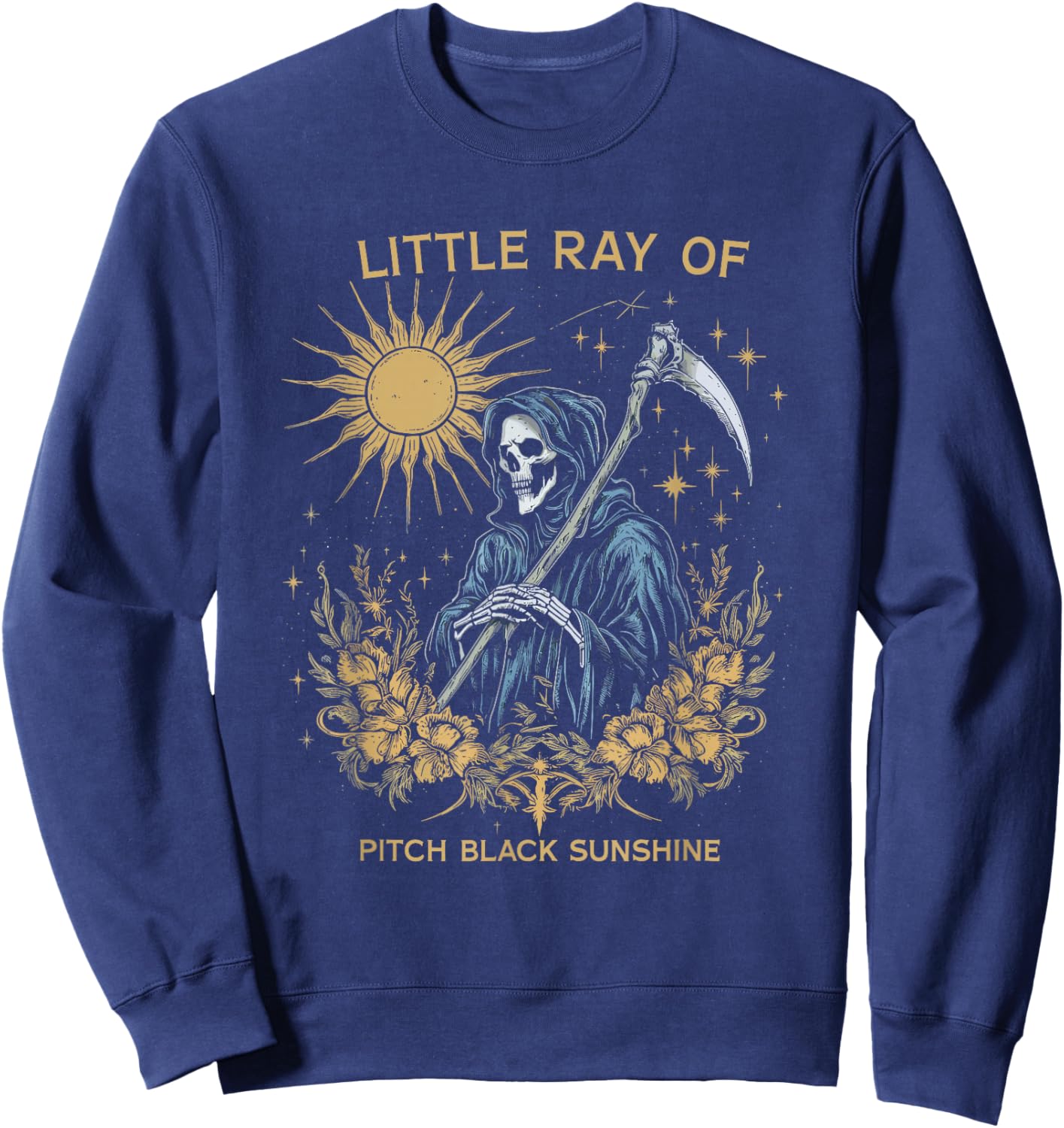 Threadrock Little Ray of Pitch Black Sunshine Grim Reaper Goth Art Sweatshirt - Sweatshirt | Navy
