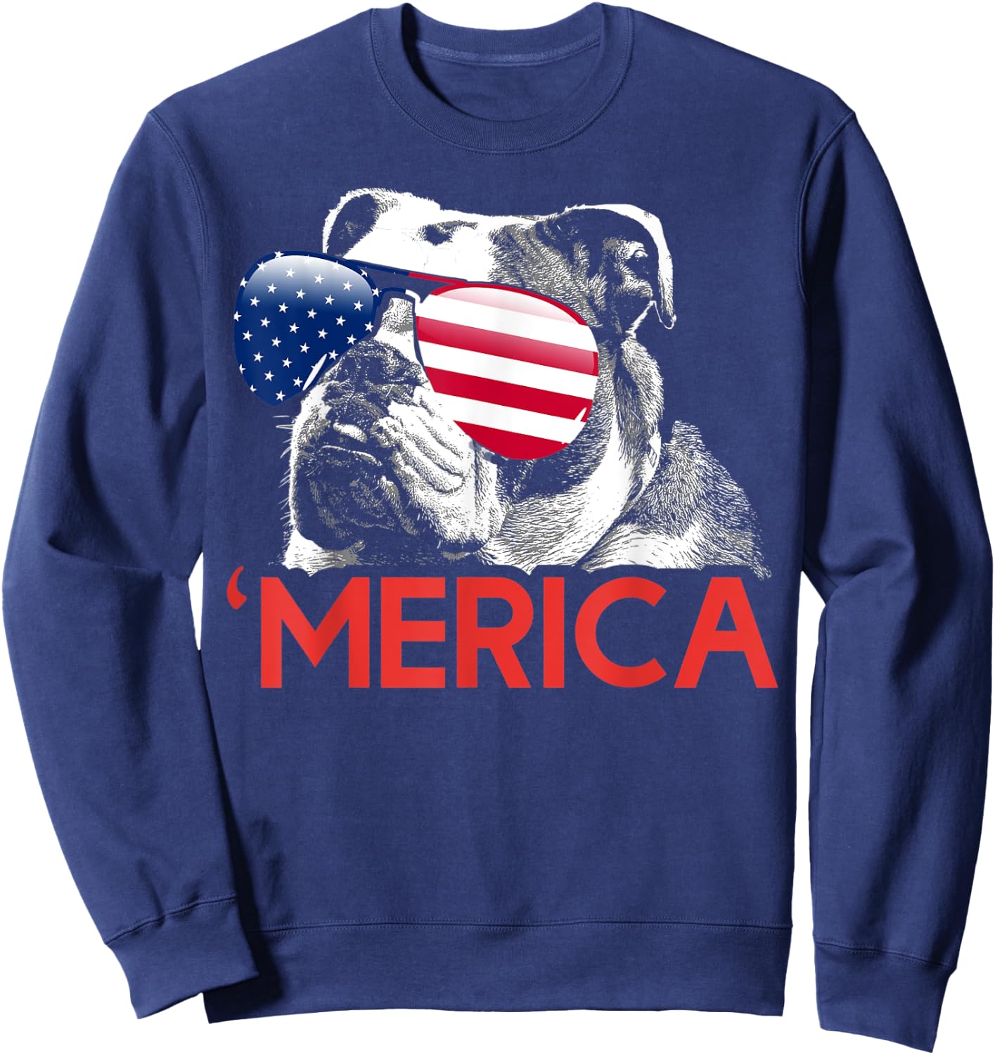Merica Bulldog American Flag 4th of July Sweatshirt - Sweatshirt | Navy