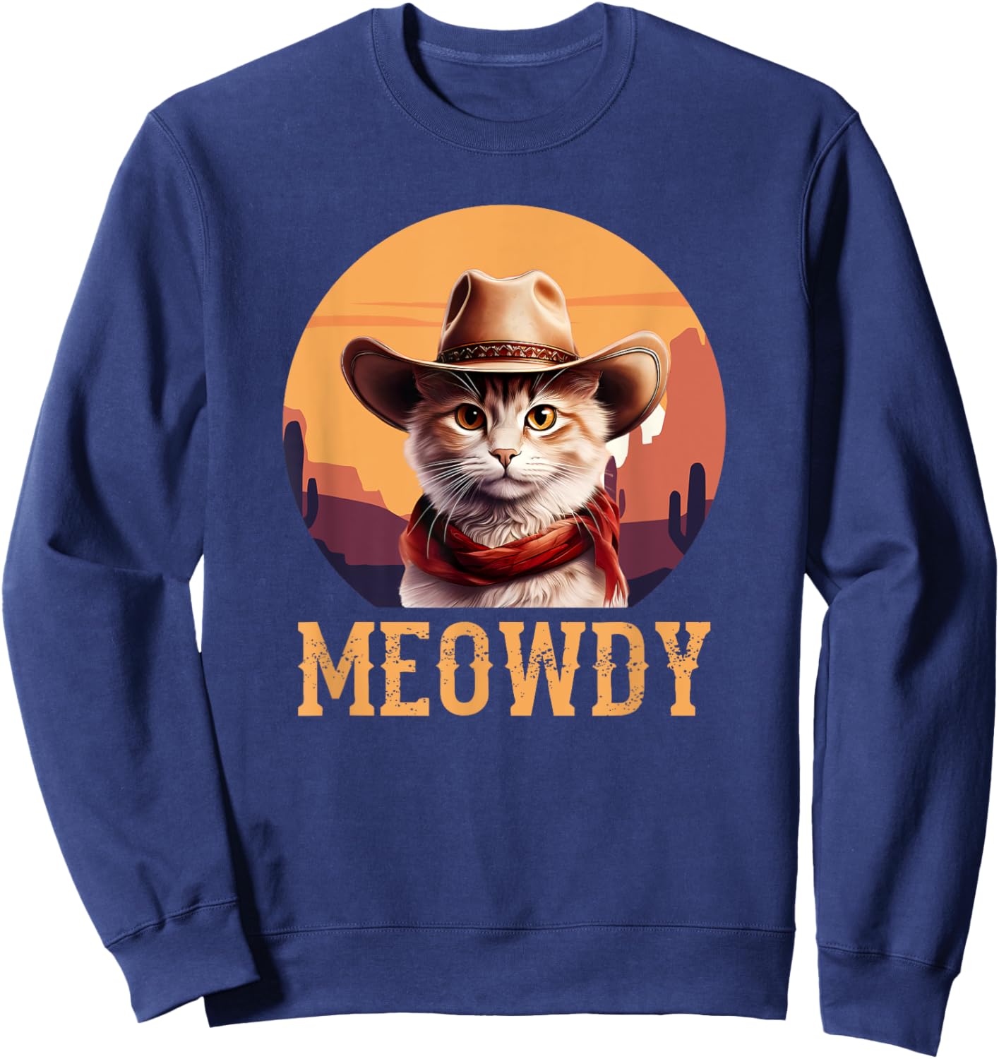 Meowdy Cat Cowboy Hat Funny Vintage Graphic Sweatshirt - Sweatshirt | Navy