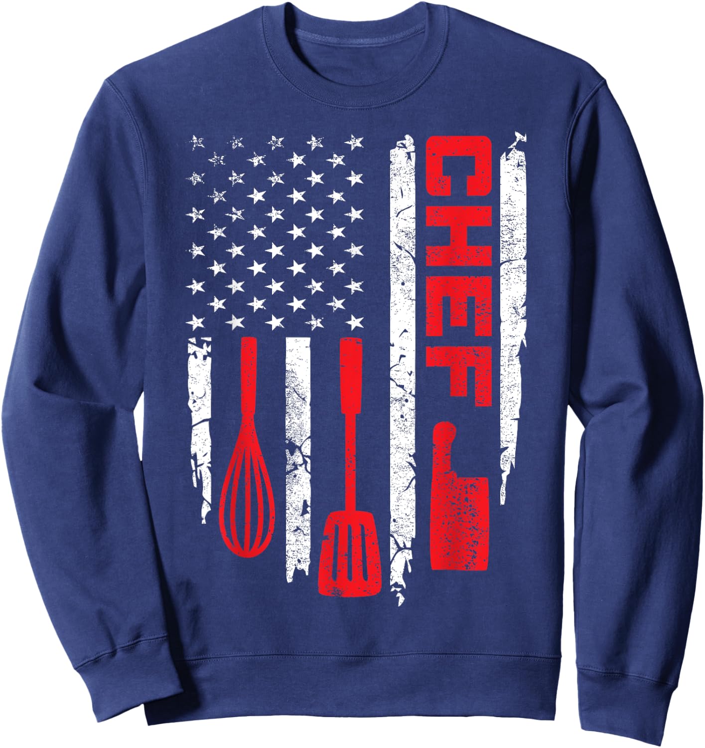 Funny Chef Cooking Vintage American Flag 4th of July Sweatshirt - Sweatshirt | Navy