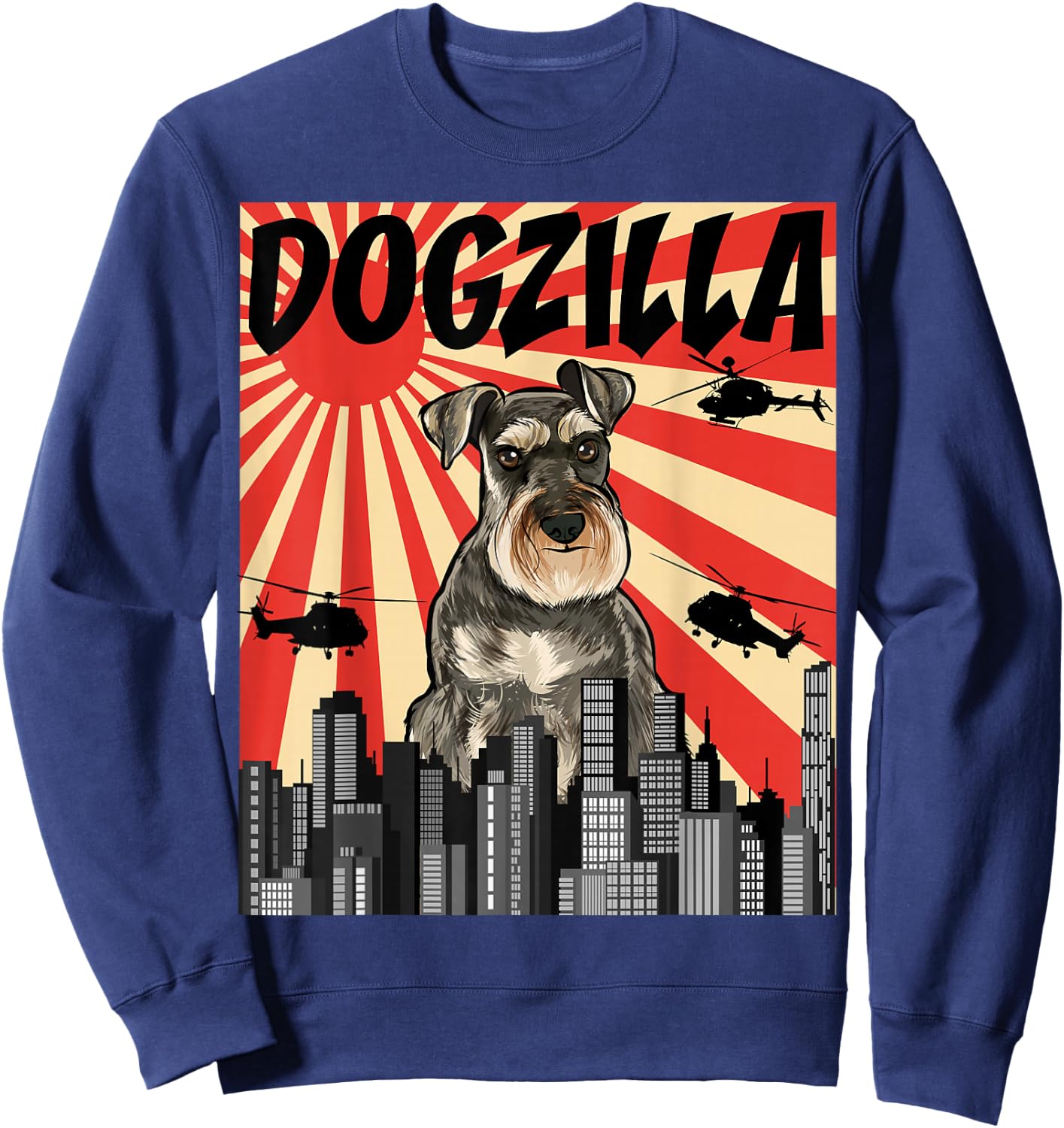 Funny Retro Japanese Dogzilla Miniature Schnauzer Sweatshirt - Sweatshirt | Navy
