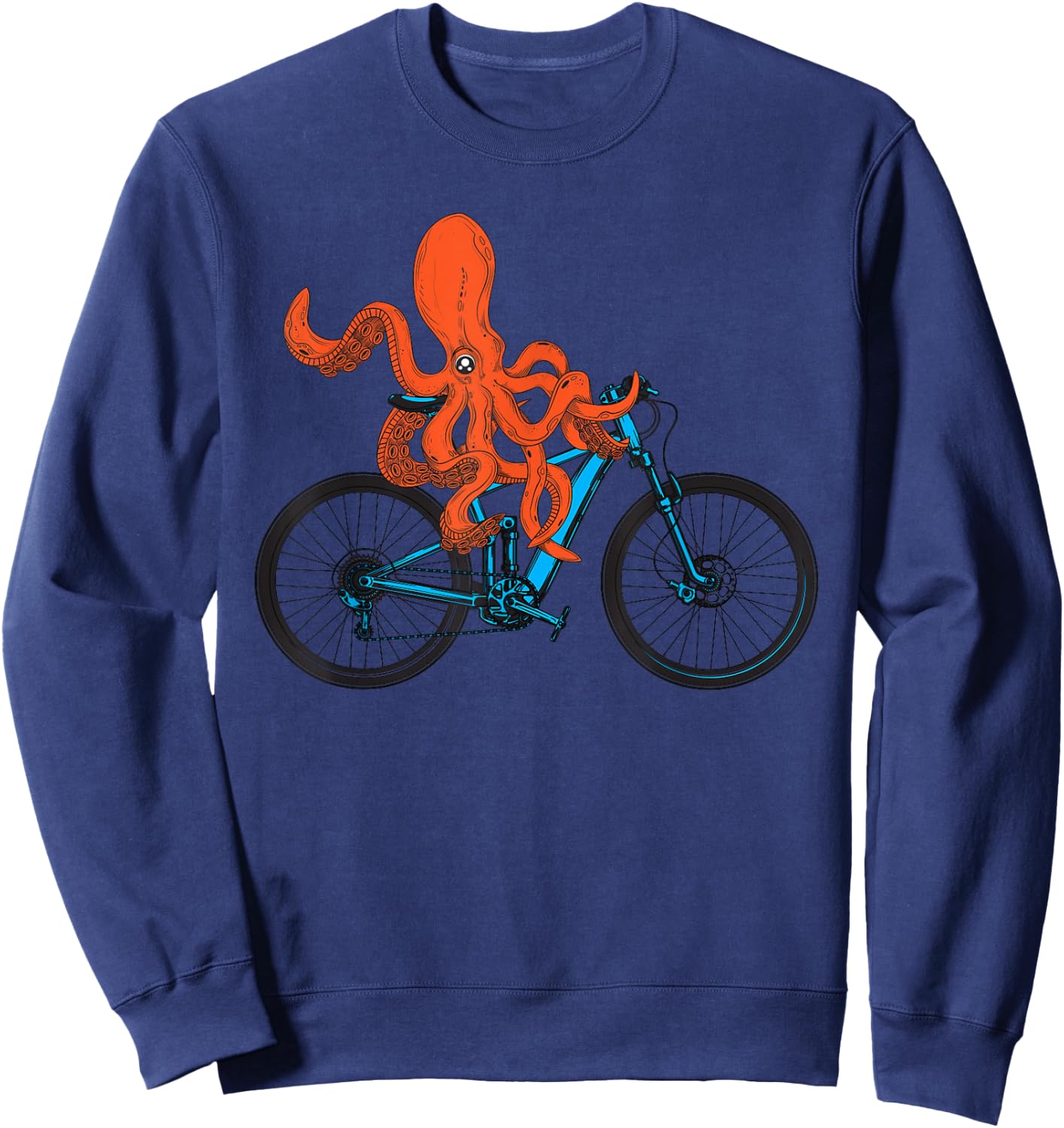 Octopus On Bicycle Cycling Eight Long Arms Graphic Print Sweatshirt - Sweatshirt | Navy