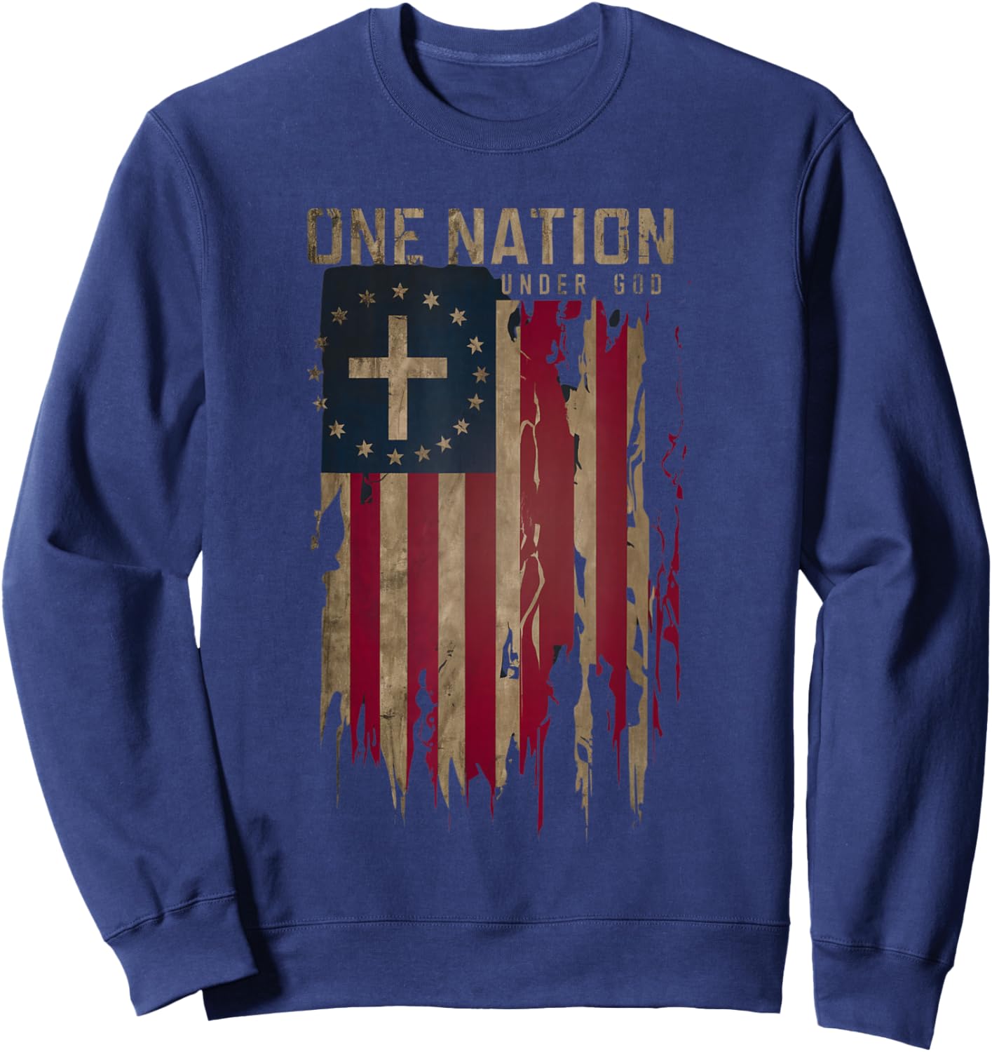 One Nation Under God Patriotic American Flag Sweatshirt - Sweatshirt | Navy