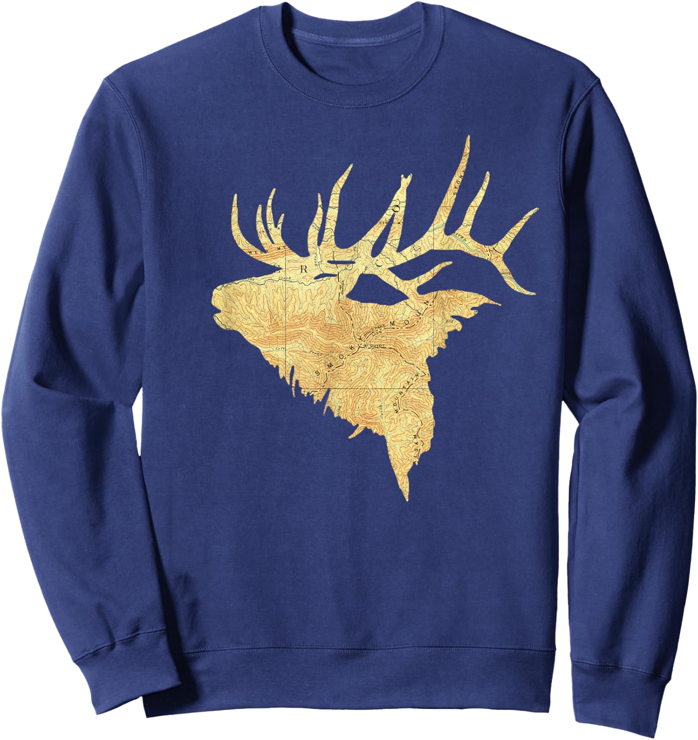 Topographical Bull Elk Topo Map Vintage Sweatshirt - Sweatshirt | Navy