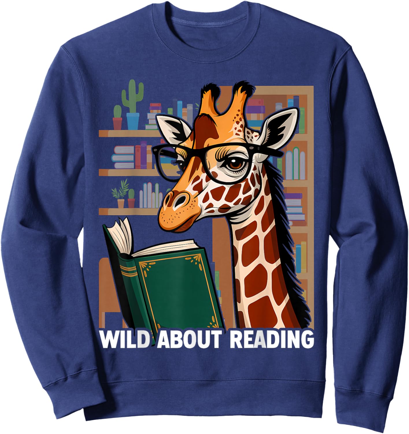 Giraffe Reading Book Eyeglasses Animals Teachers Zoo Sweatshirt - Sweatshirt | Navy