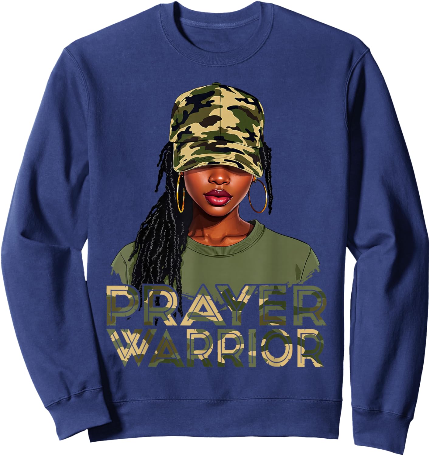 Camo Hat Prayer Warrior God Jesus Christian Black Girl Women Sweatshirt - Sweatshirt | Navy