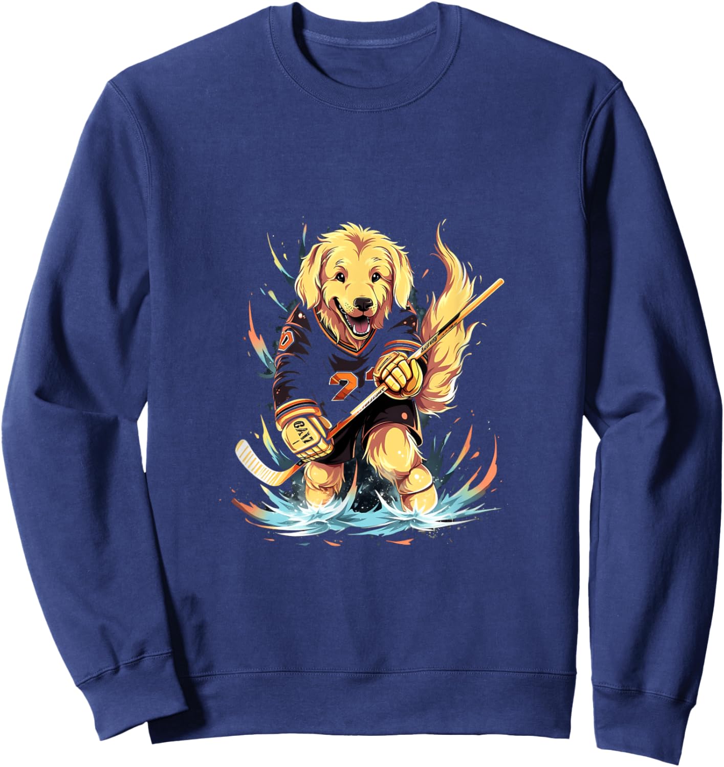 Hockey Golden Retriever ice hockey player Hockey stick Sweatshirt - Sweatshirt | Navy