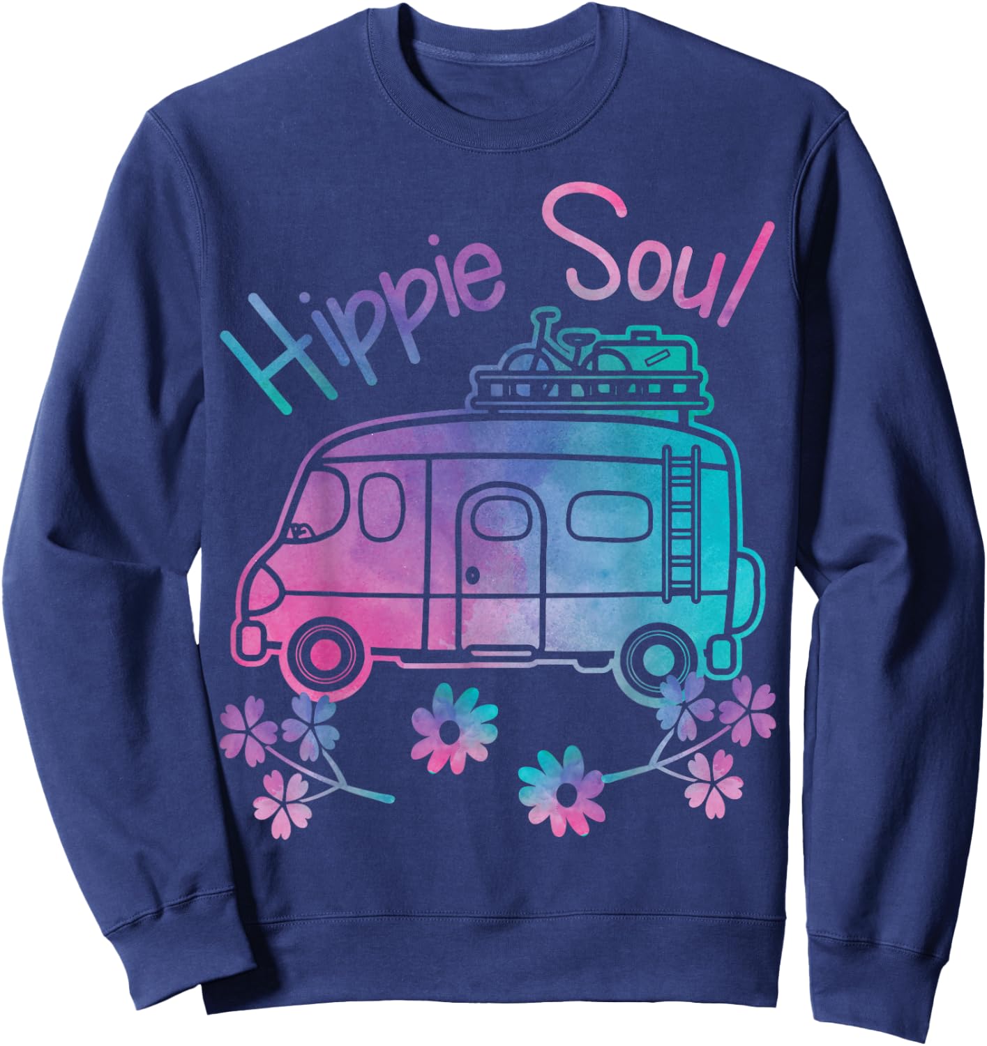 Hippie Soul Funny Camping Tie Dye Traveler Retro Van Gift Sweatshirt - Sweatshirt | Navy