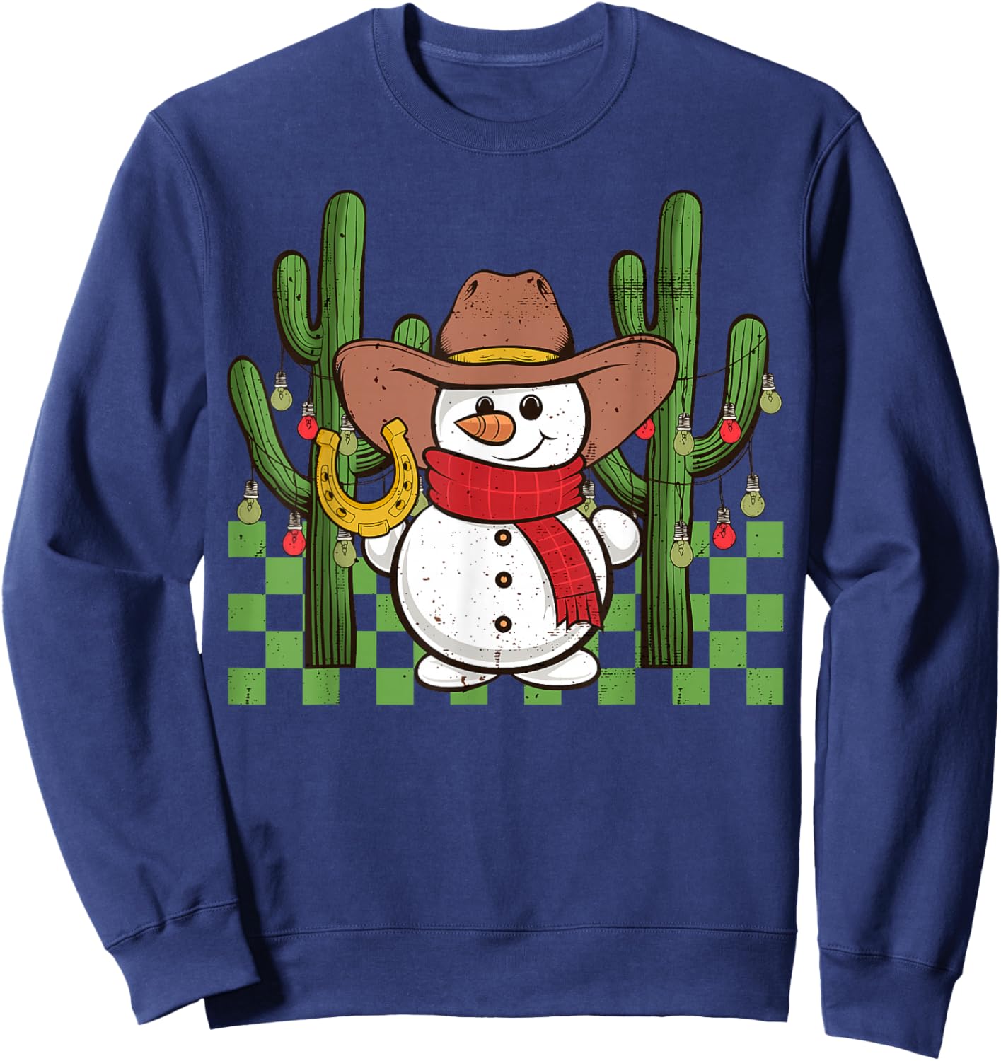 Groovy Cowboy Snowman Western Christmas Cactus Apparel Sweatshirt - Sweatshirt | Navy