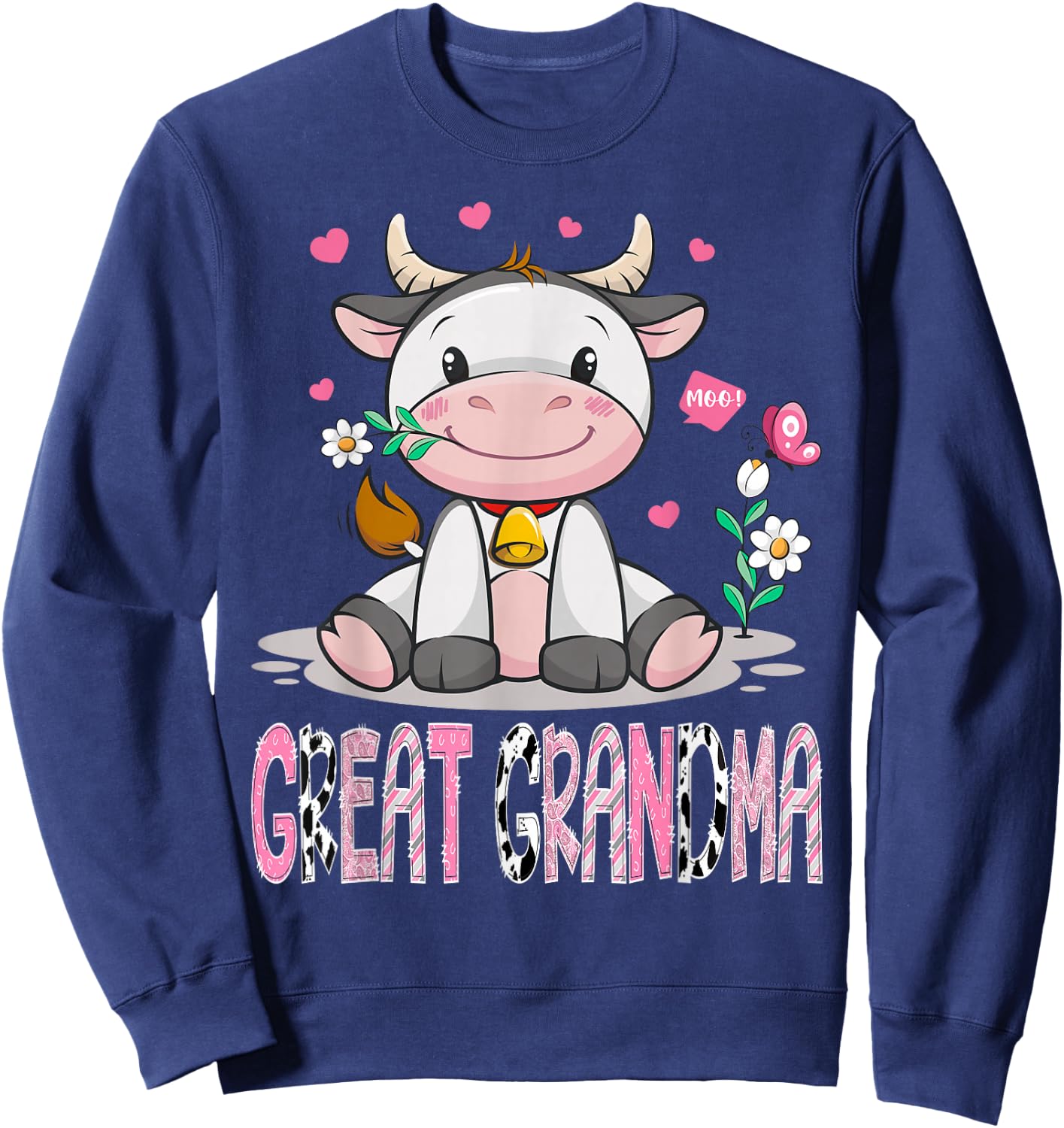 Great Grandma Cute Cow Moo Farmer Birthday Family Matching Sweatshirt - Sweatshirt | Navy