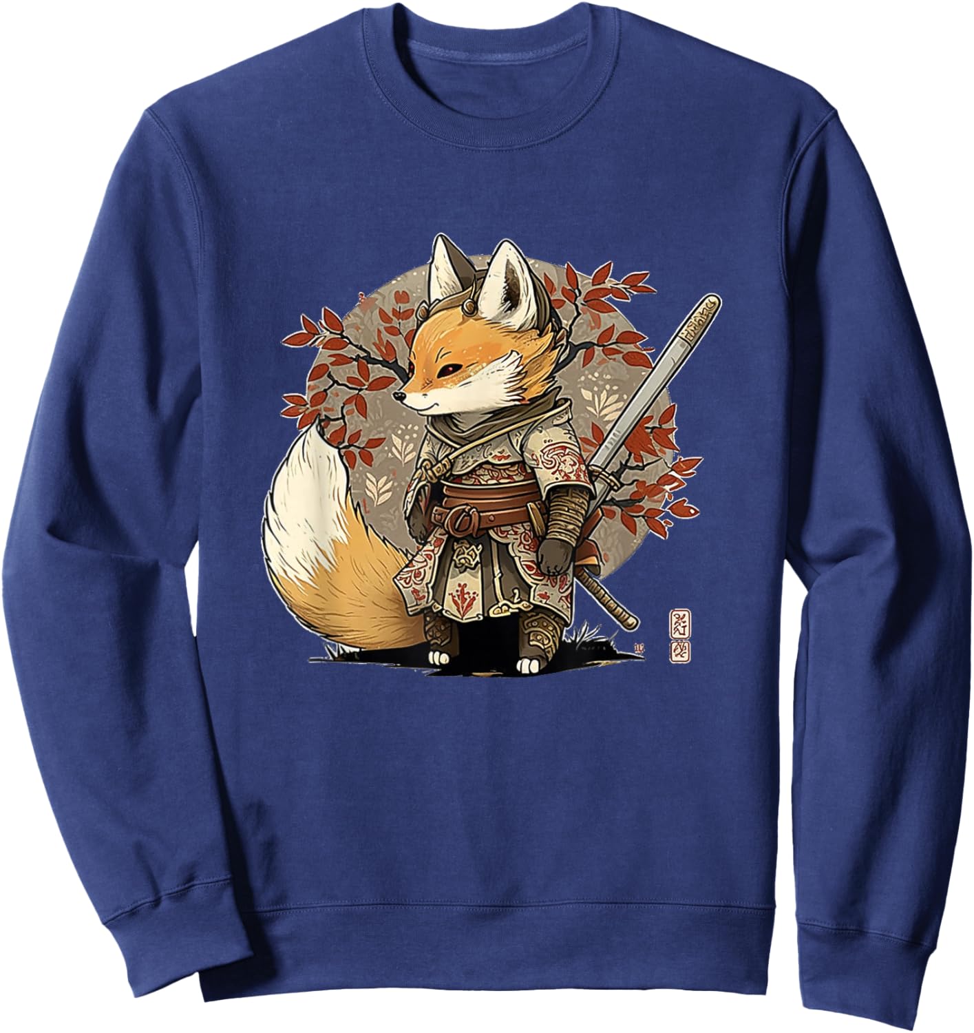 Kawaii Japanese Style Samurai Fox Anime Sweatshirt - Sweatshirt | Navy
