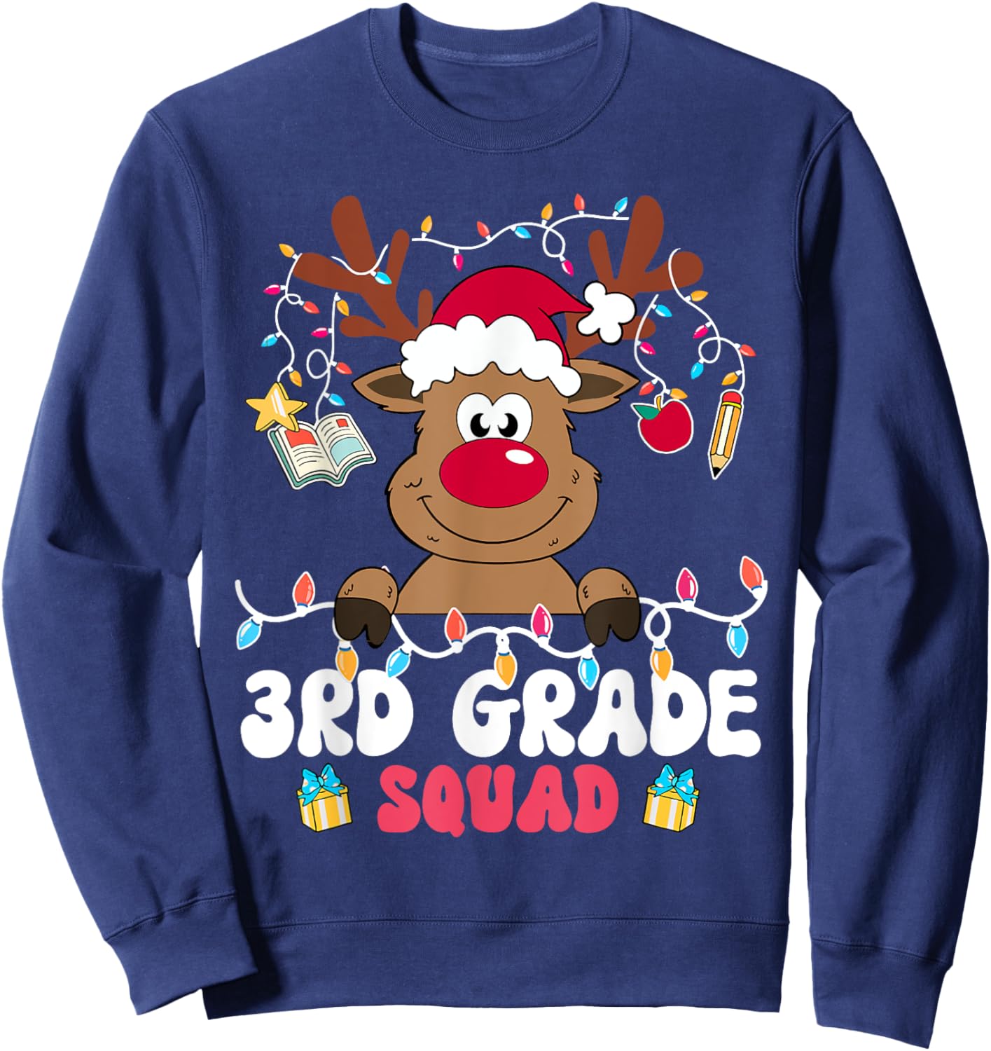 3rd Grade Squad Reindeer Christmas Third Grade Teacher Xmas Sweatshirt - Sweatshirt | Navy