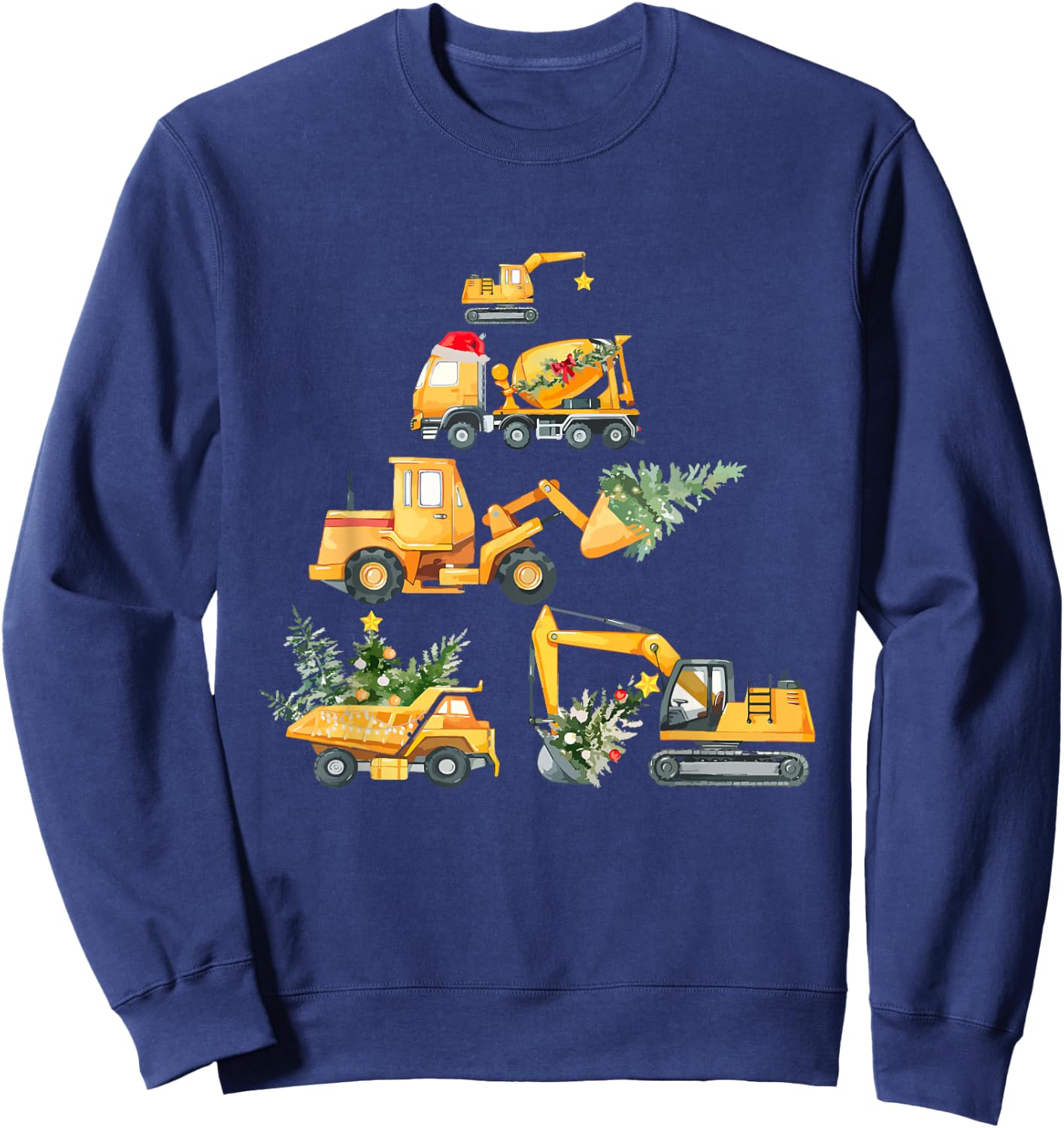 Christmas Excavator Construction Truck Xmas Tree Boys Kids Sweatshirt - Sweatshirt | Navy