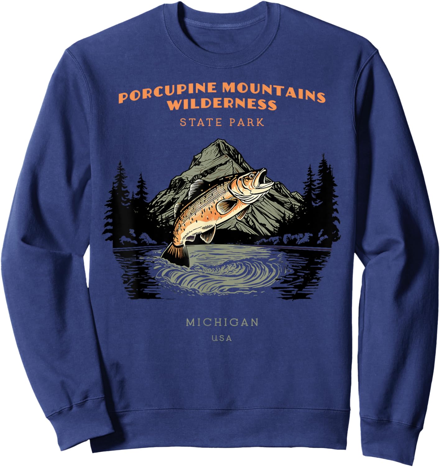Porcupine Mountains Wilderness State Park Michigan Vintage Sweatshirt - Sweatshirt | Navy