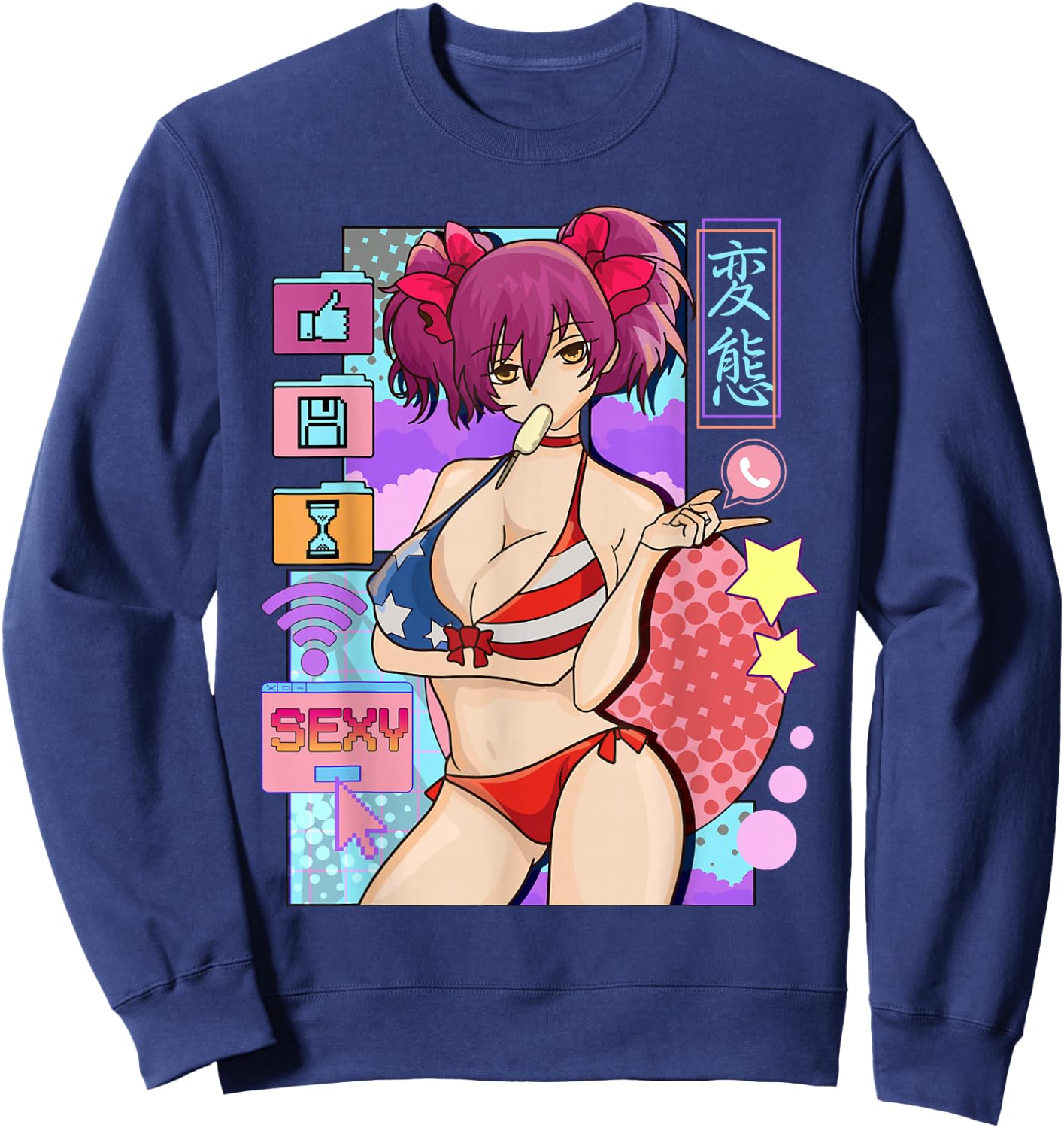 Sexy Anime Girl Waifu Japanese Cosplay Sweatshirt - Sweatshirt | Navy