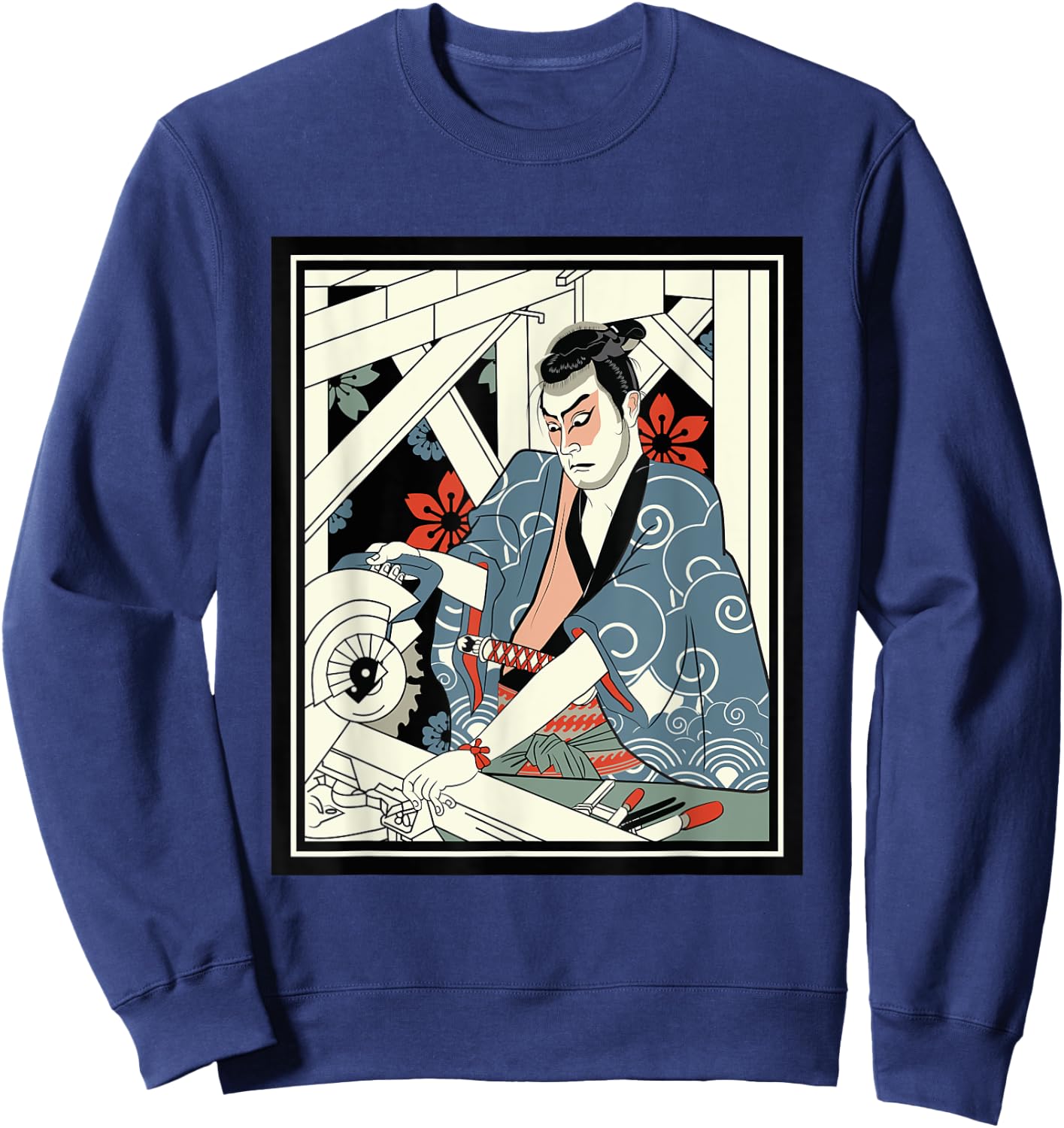 Carpenter Japanese Samurai Warrior Armor Sword Fighter Mask Sweatshirt - Sweatshirt | Navy