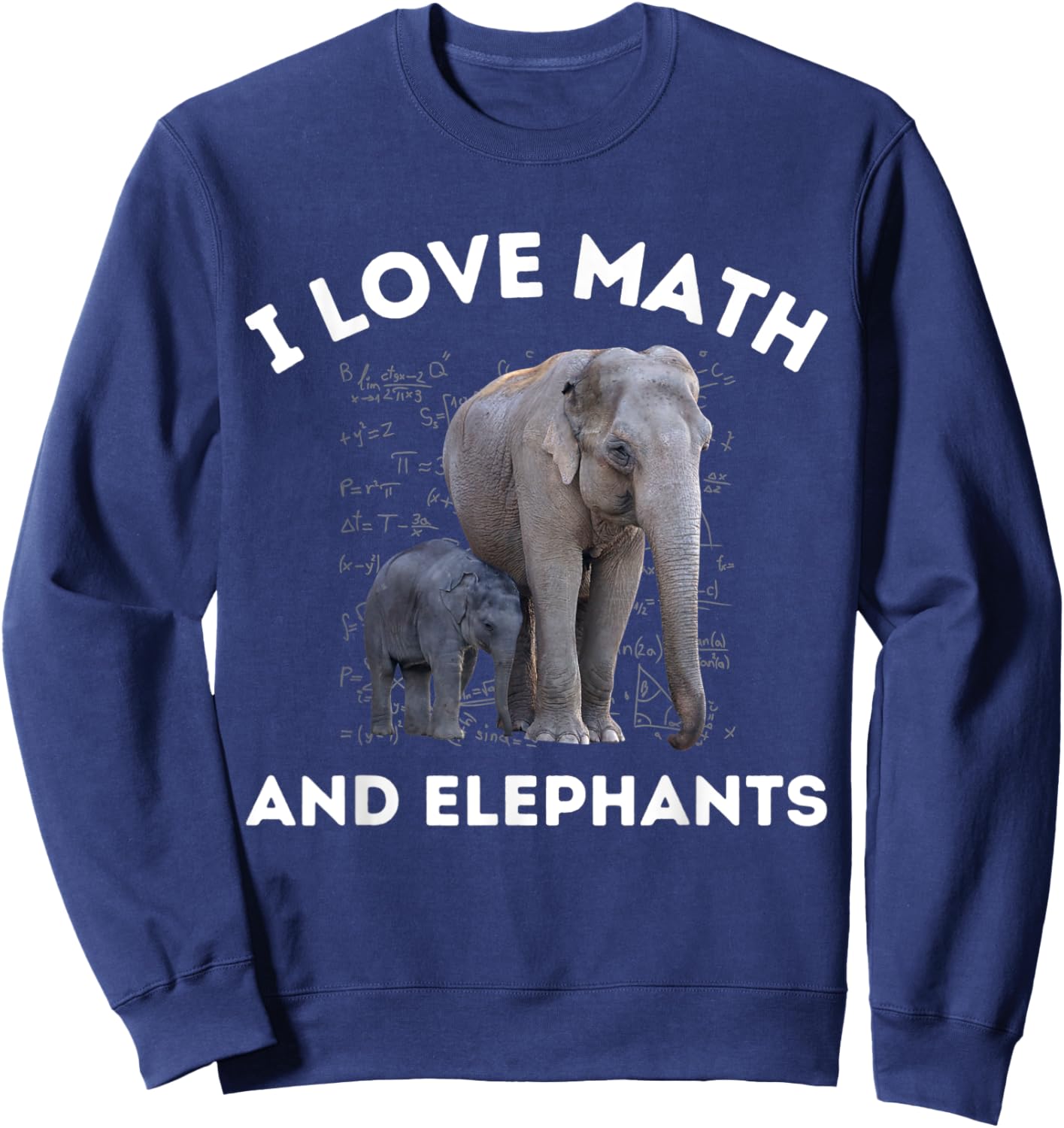 I Love Math and Elephants Elephant Lover Algebra Teacher Sweatshirt - Sweatshirt | Navy