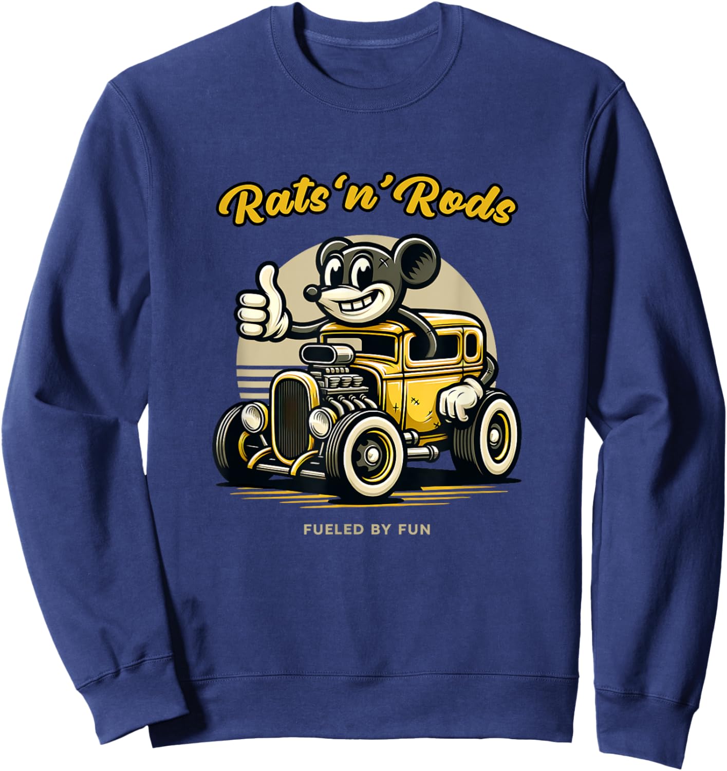 Powered by Fun Rats 'n' Rods Hot Rod Retro , Black, S Sweatshirt - Sweatshirt | Navy