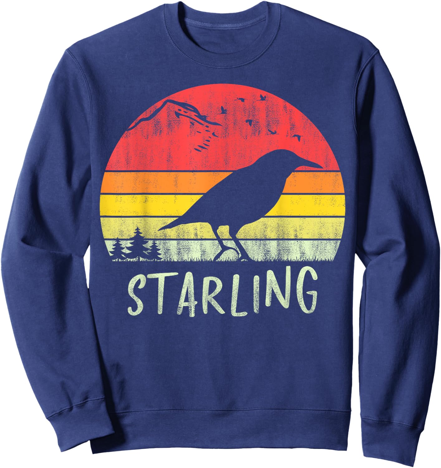 Retro Vintage Starling Silhouette Bird 70s 80s Sweatshirt - Sweatshirt | Navy