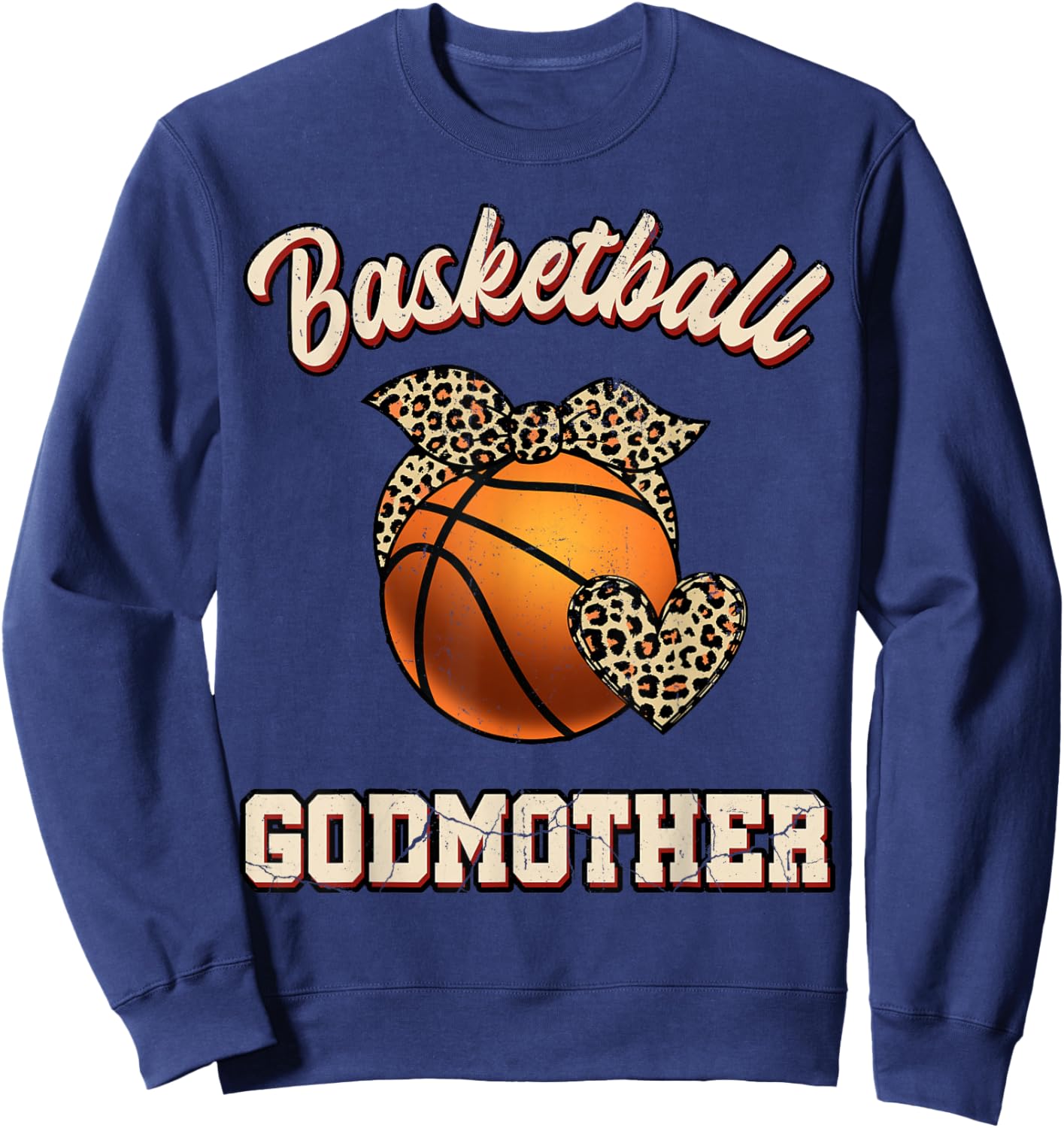 Basketball Godmother Bandana Leopard Heart Fans Mother's Day Sweatshirt - Sweatshirt | Navy