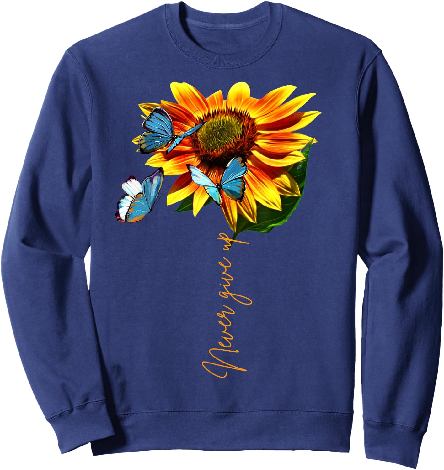 Sunflower Never Give Up Multiple Sclerosis Butterflies Sweatshirt - Sweatshirt | Navy