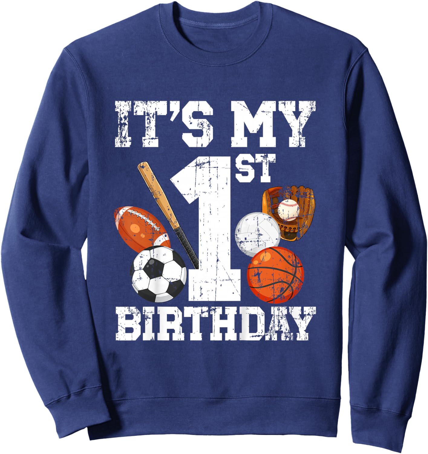 Kids 1st Birthday Sports Birthday Party One Year Old Boy Birthday Sweatshirt - Sweatshirt | Navy