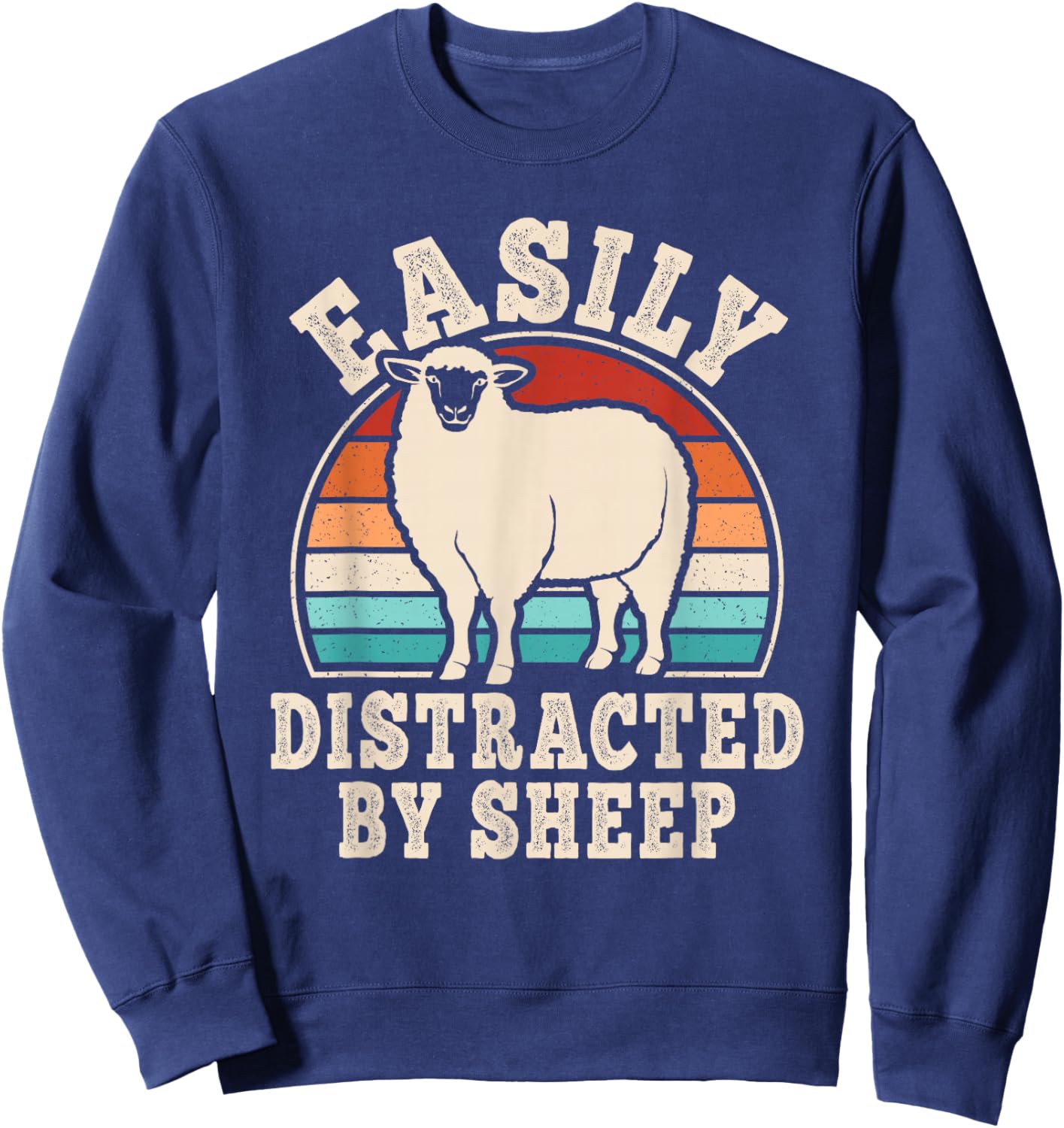Easily Distracted by Sheep Retro Men Women Sweatshirt - Sweatshirt | Navy
