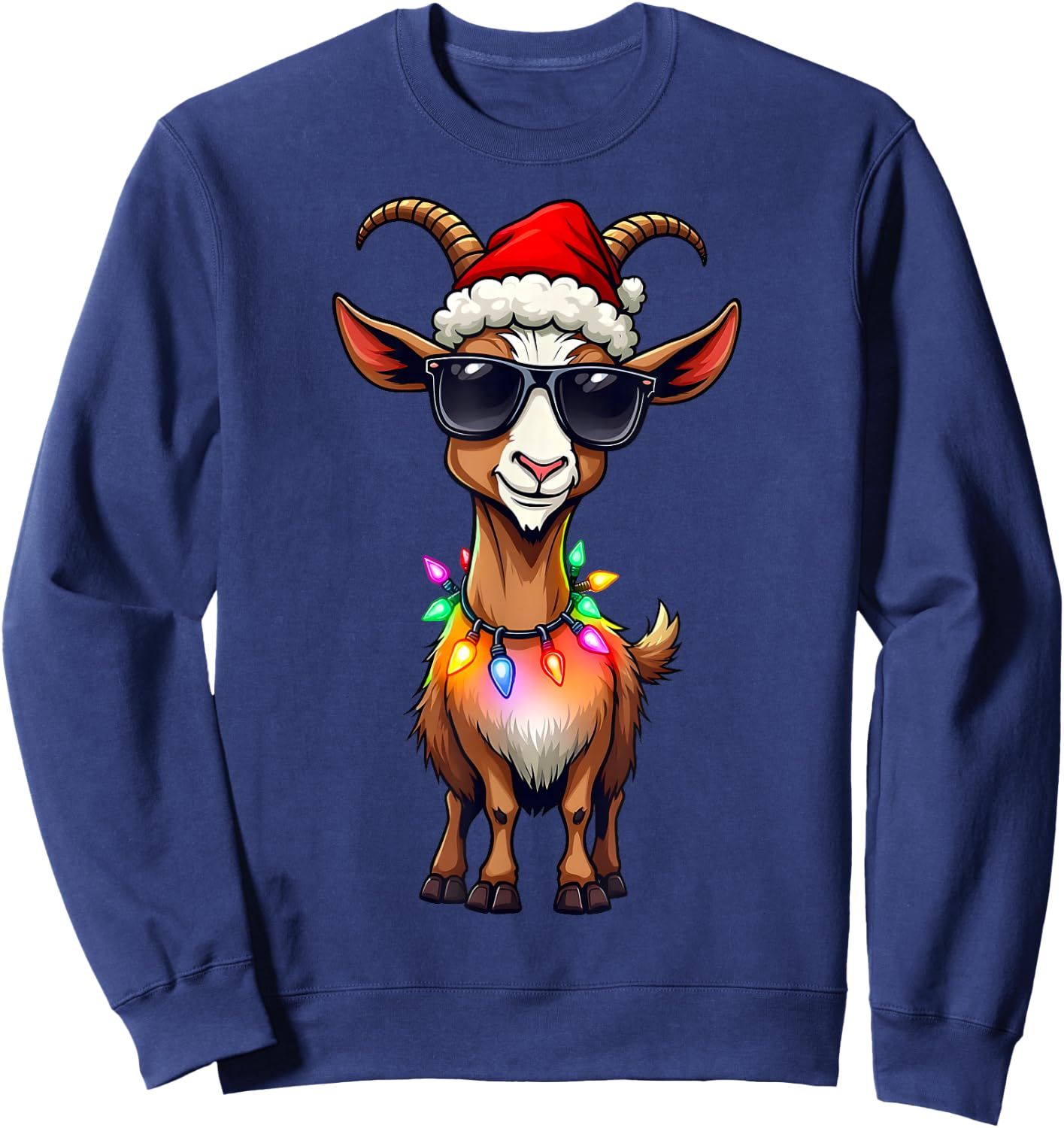 Goat Santa Hat Lights Christmas Cute Xmas Pajama Sweatshirt - Sweatshirt | Navy