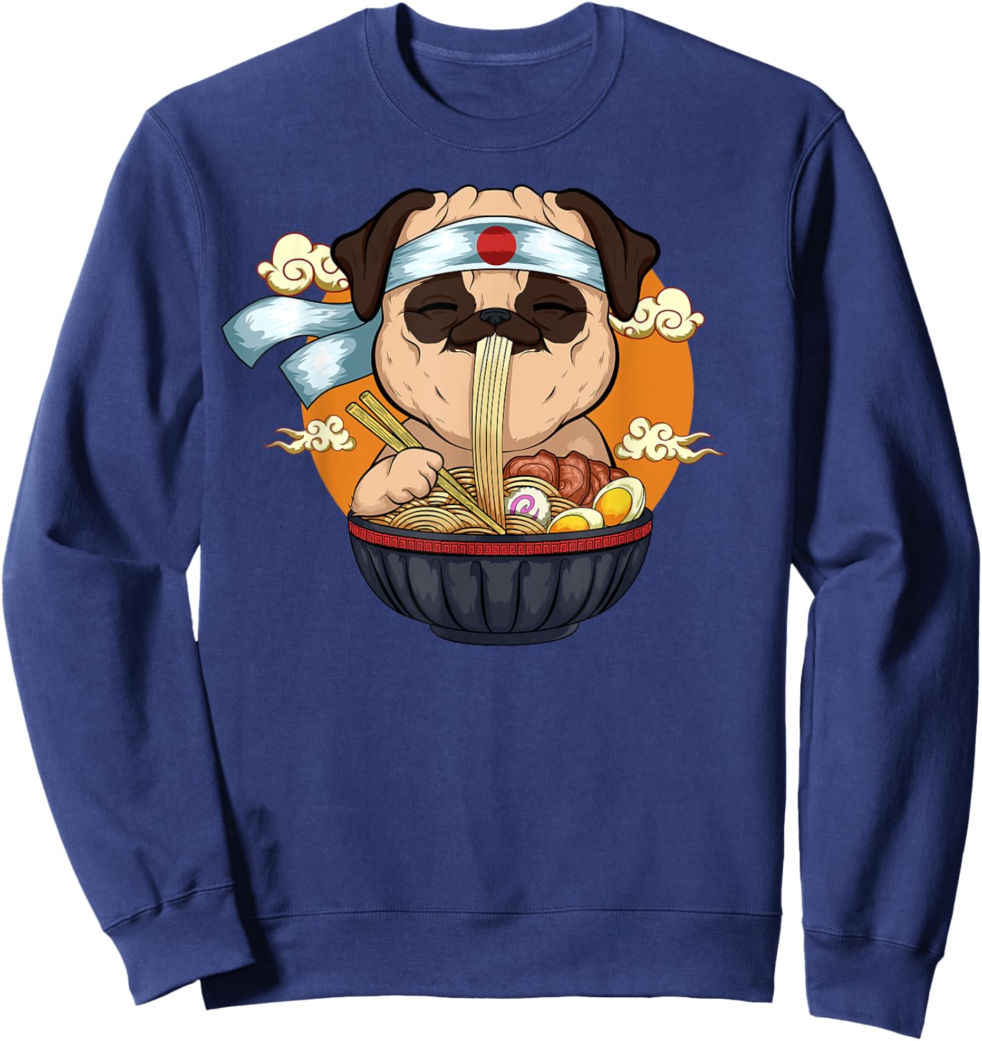 Japanese Ramen Pug Design Kawaii Anime Pug Dog Ramen Noodles Sweatshirt - Sweatshirt | Navy