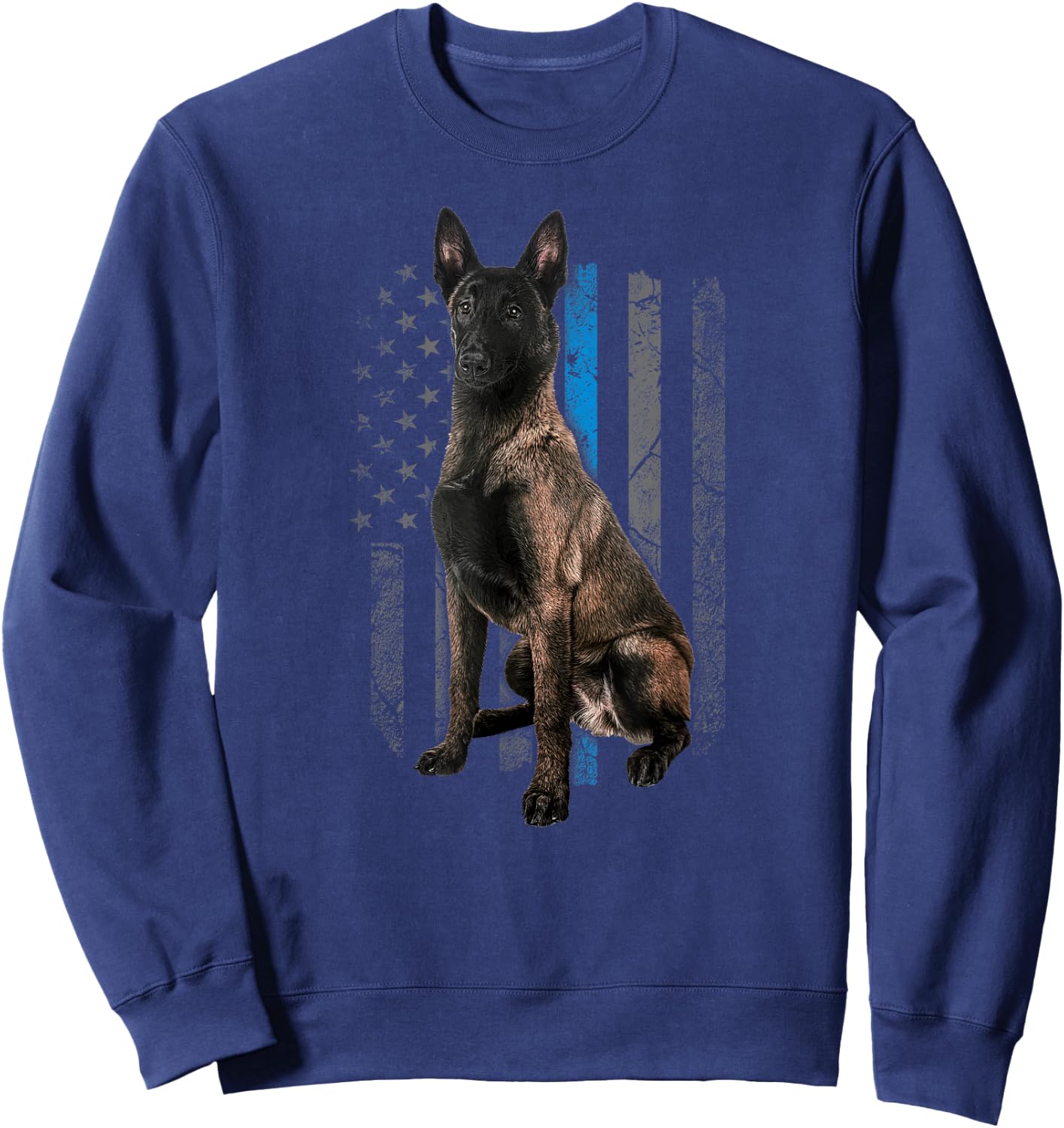 Thin Blue Line American Flag Belgian Malinois Police Dog Women Men Sweatshirt - Sweatshirt | Navy