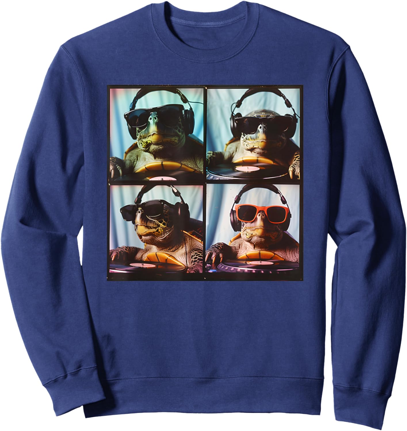 Funny Sea Turtle DJ Turntables 90s Hip Hop DJ Sweatshirt - Sweatshirt | Navy