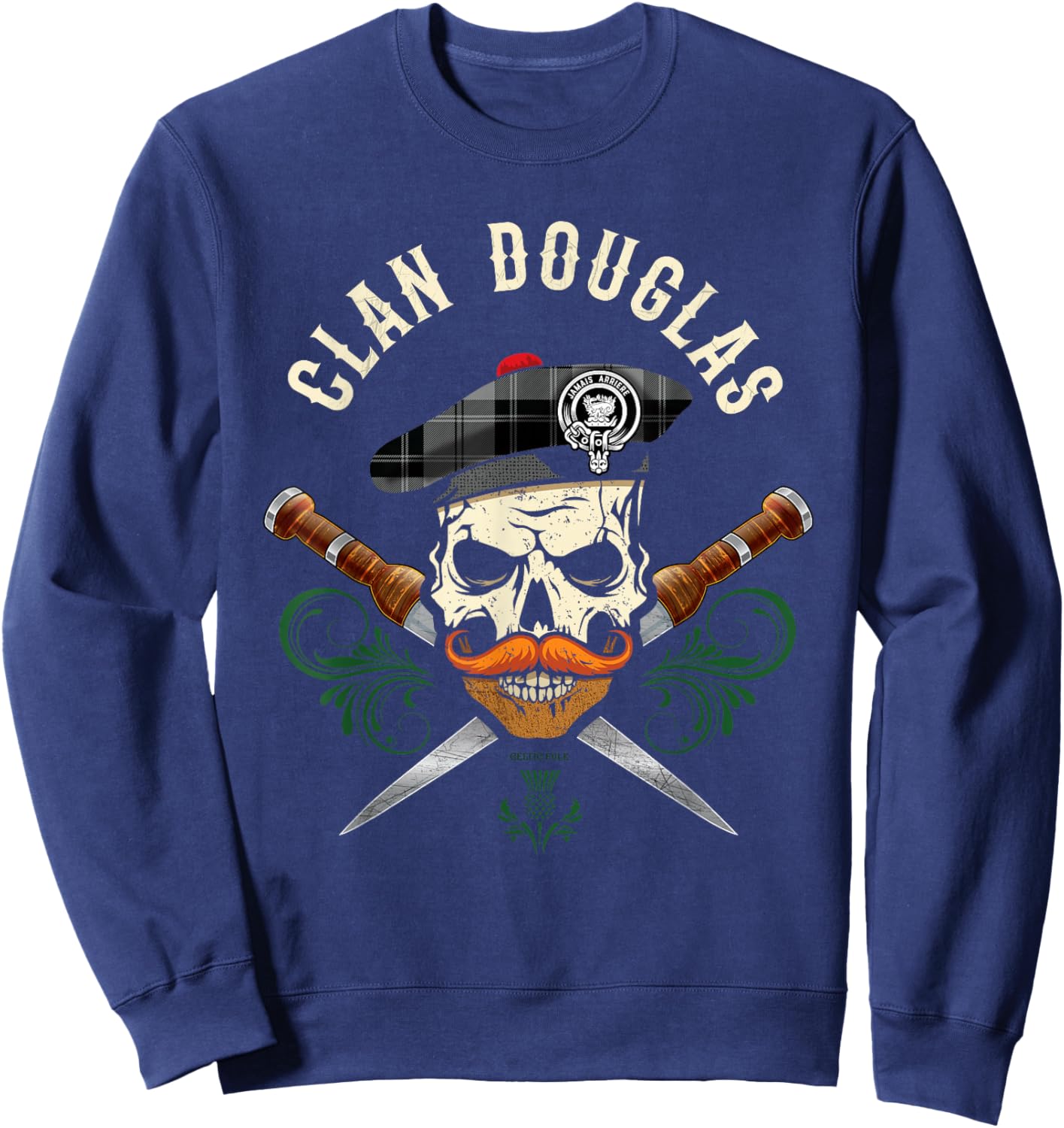 Scottish Clan Douglas Surname Skull Dirks Tartan Badge Sweatshirt - Sweatshirt | Navy