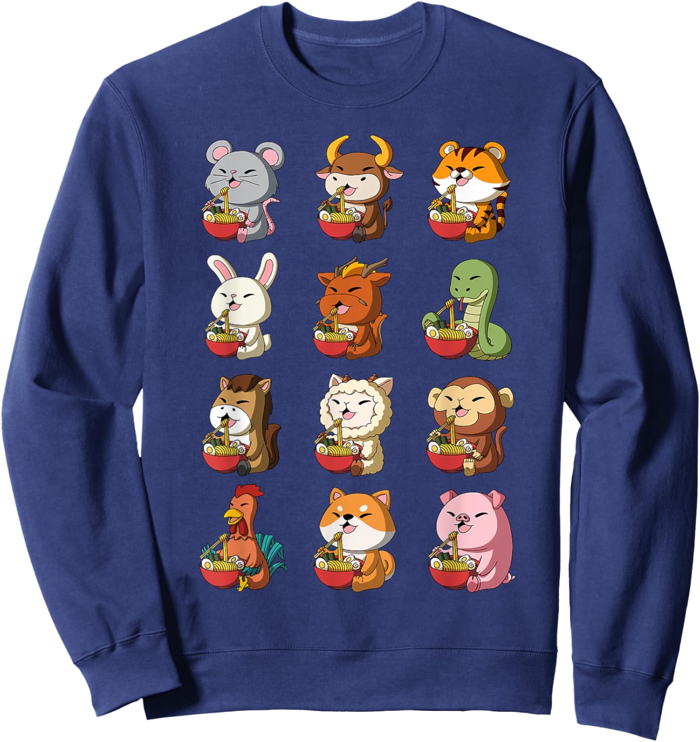 Cute Chinese Zodiac Animals Ramen Noddle Lunar New Year Sweatshirt - Sweatshirt | Navy