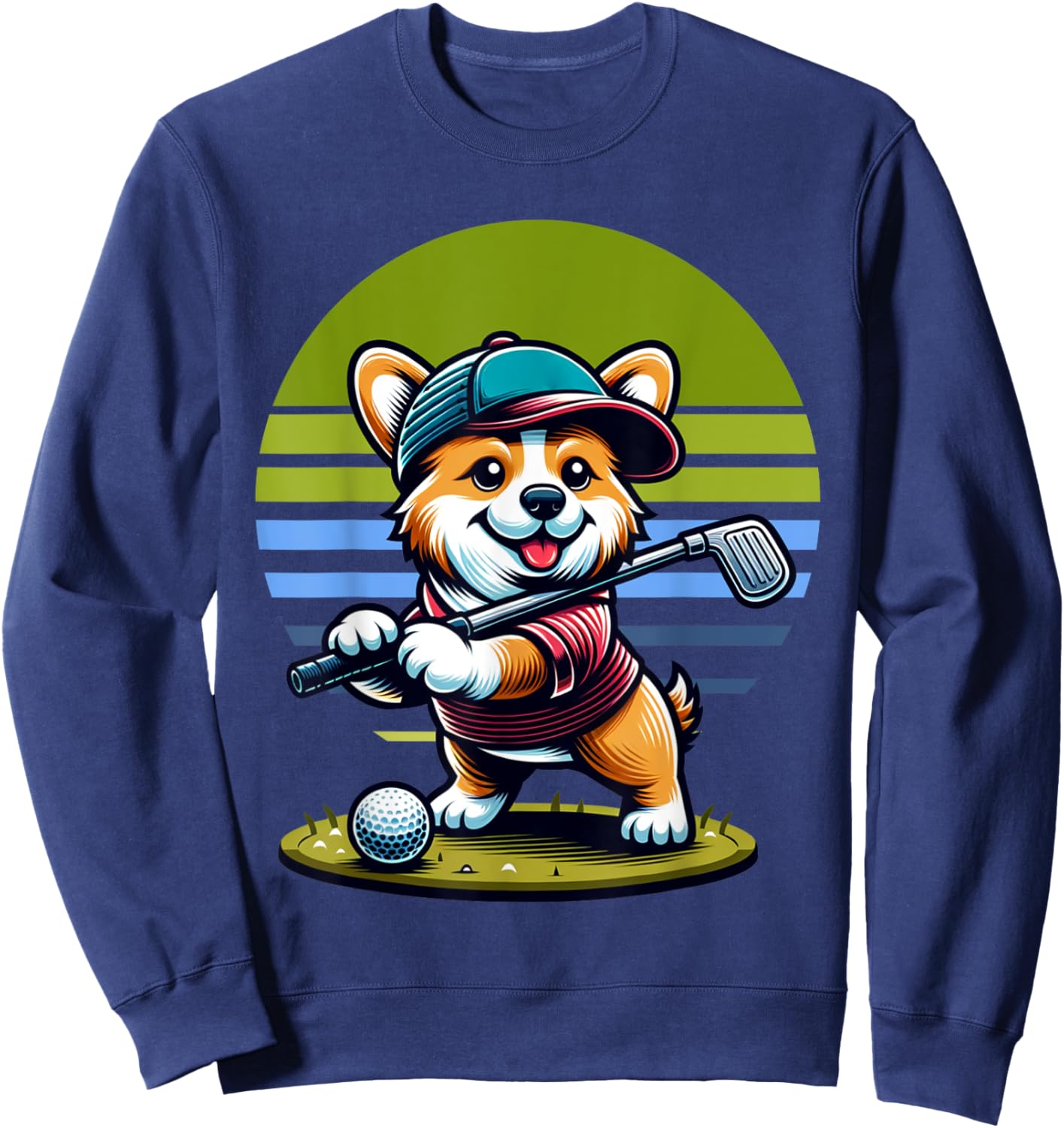 Standing Corgi Swinging Golf Club. Funny Corgi And Golf Sweatshirt - Sweatshirt | Navy