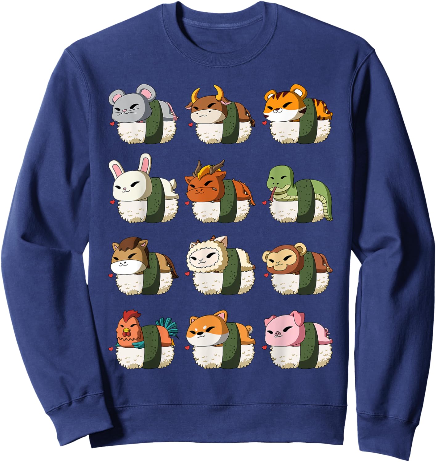 Cute Chinese Zodiac Animal Signs Lunar New Year Sushi Sweatshirt - Sweatshirt | Navy