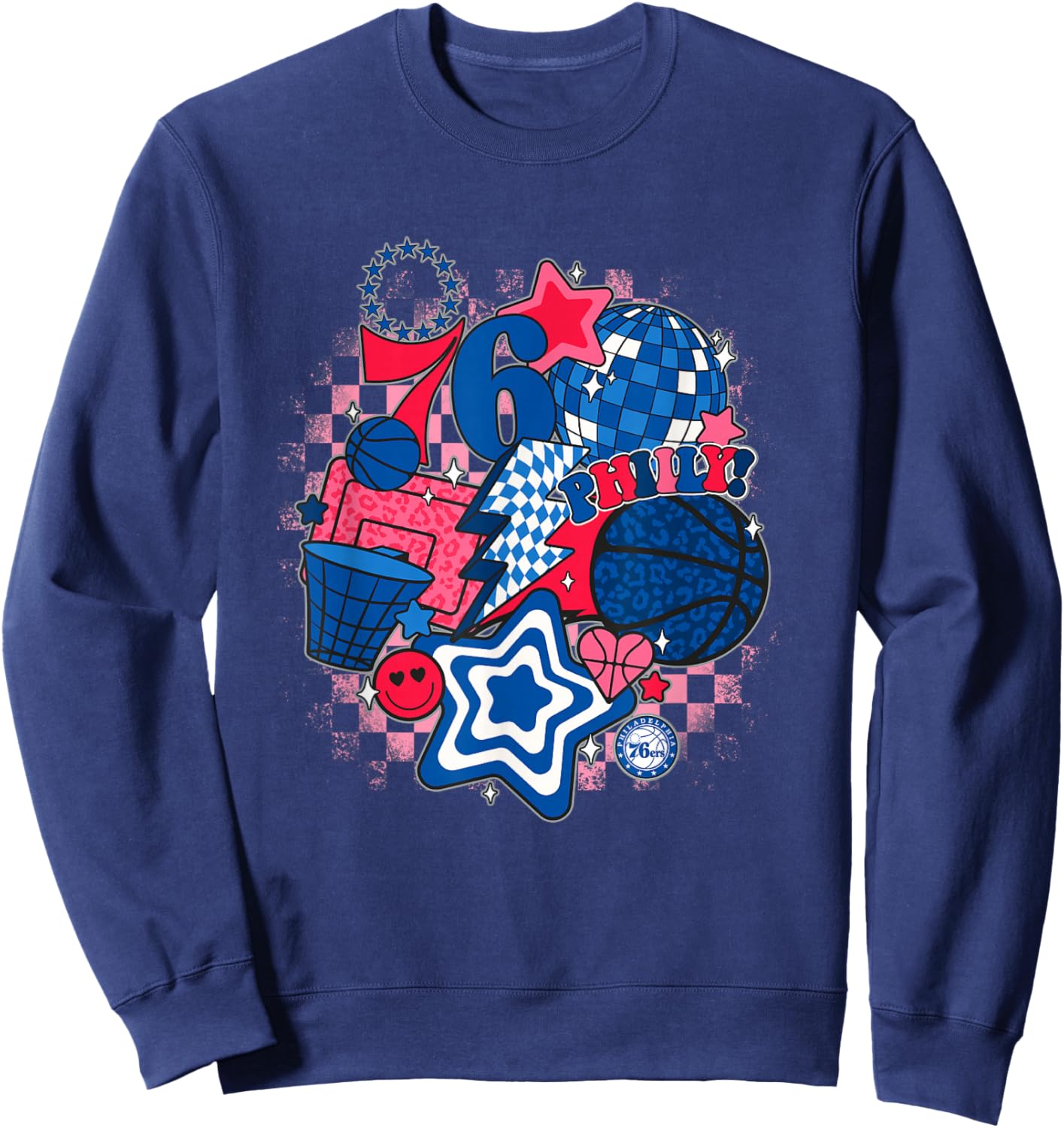 NBA Philadelphia 76ers Psychedelic Basketball Collage Sweatshirt - Sweatshirt | Navy