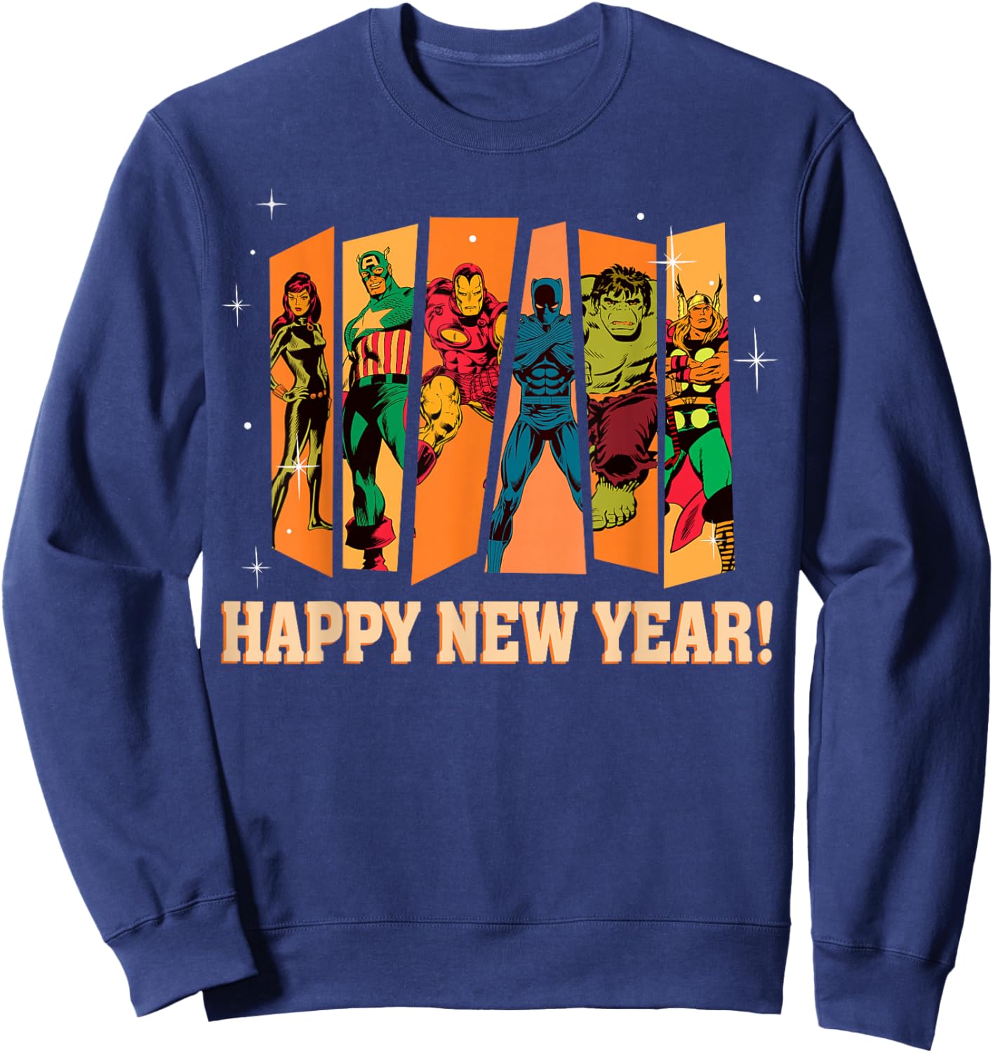 Marvel Avengers Retro Vintage Seventies Comic Happy New Year Sweatshirt - Sweatshirt | Navy