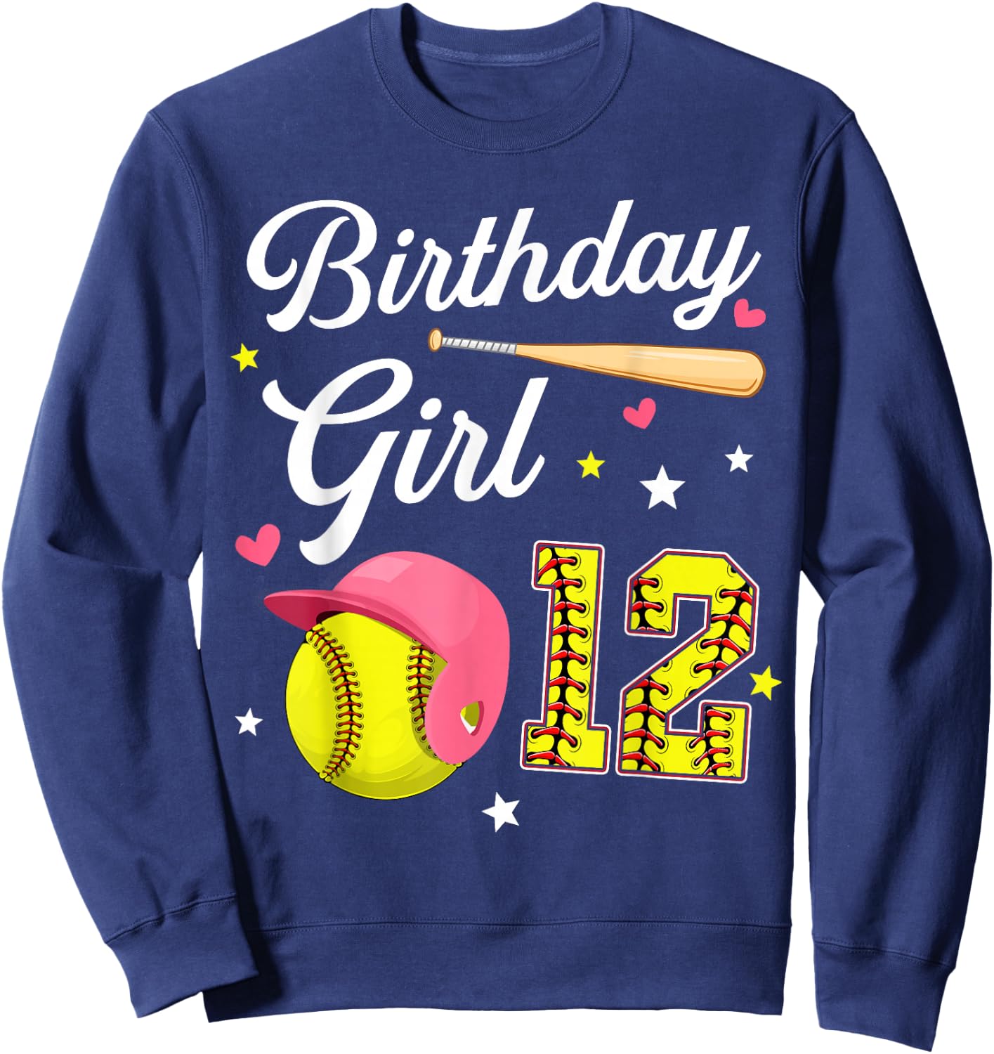 12th Birthday Girl Softball Twelfth Bday 12 Twelve Year Old Sweatshirt - Sweatshirt | Navy