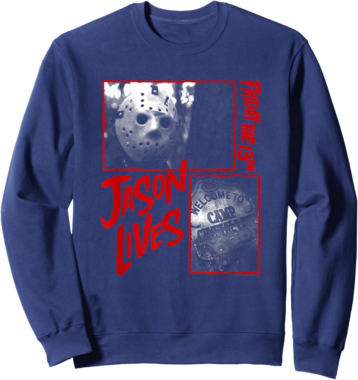 Friday The 13th Jason Lives Camp Collage Sweatshirt - Sweatshirt | Navy