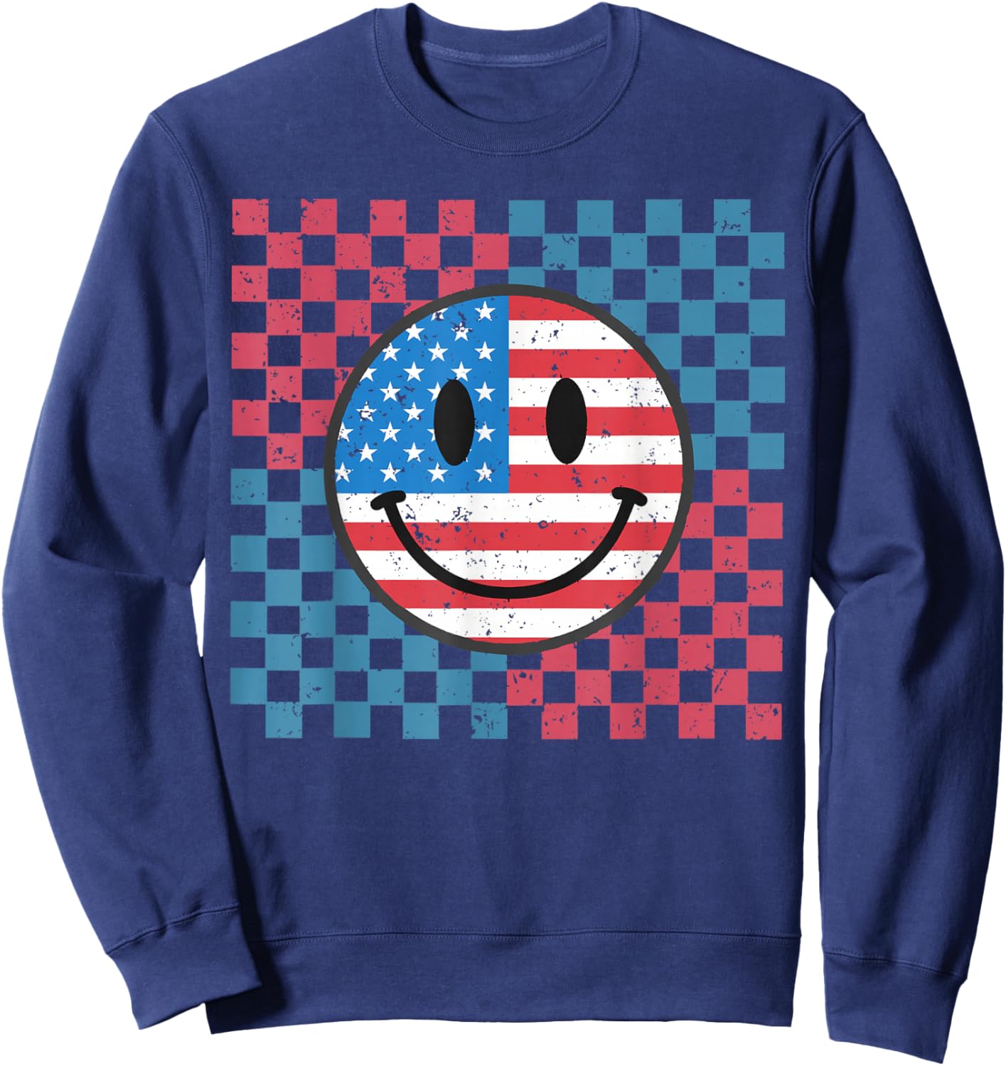 Groovy 4th Of July Smile Face USA Flag Freedom Sweatshirt - Sweatshirt | Navy