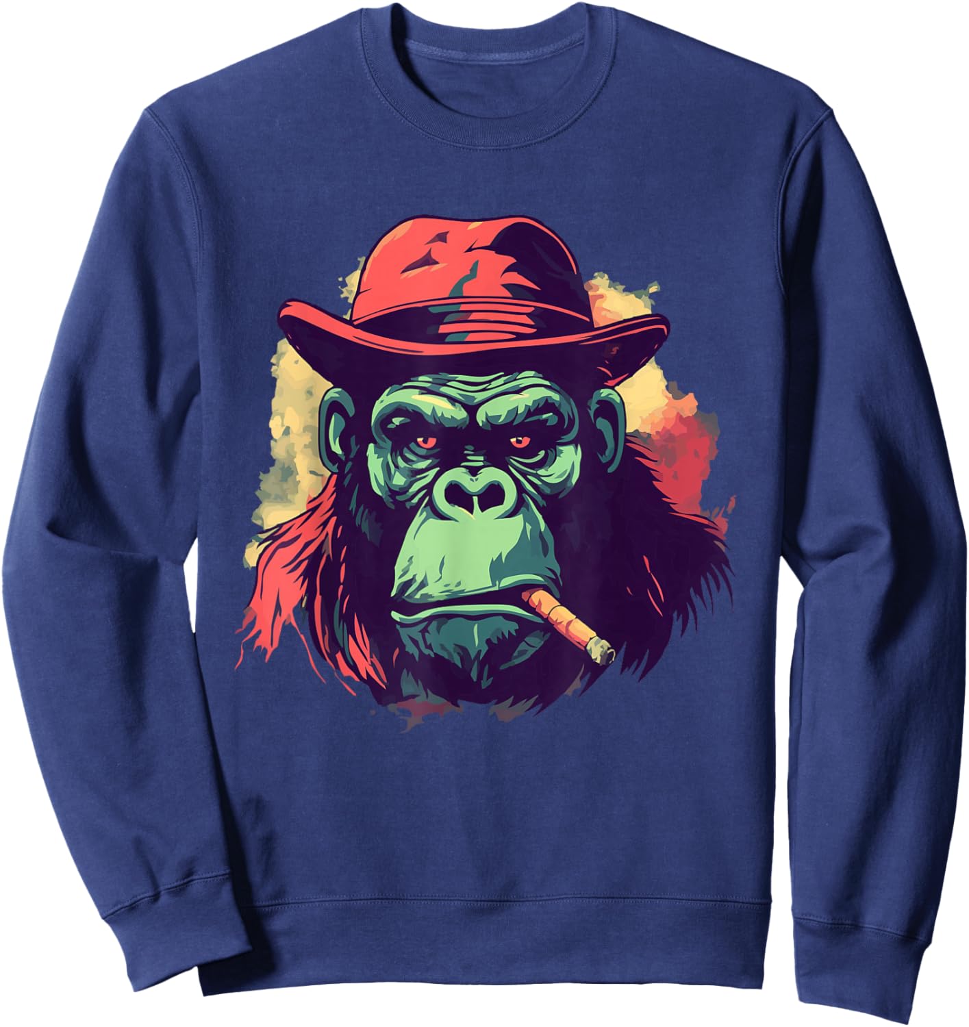Gorilla Smoking Cigar Gangster Mafia Art Monkey Ape Artwork Sweatshirt - Sweatshirt | Navy
