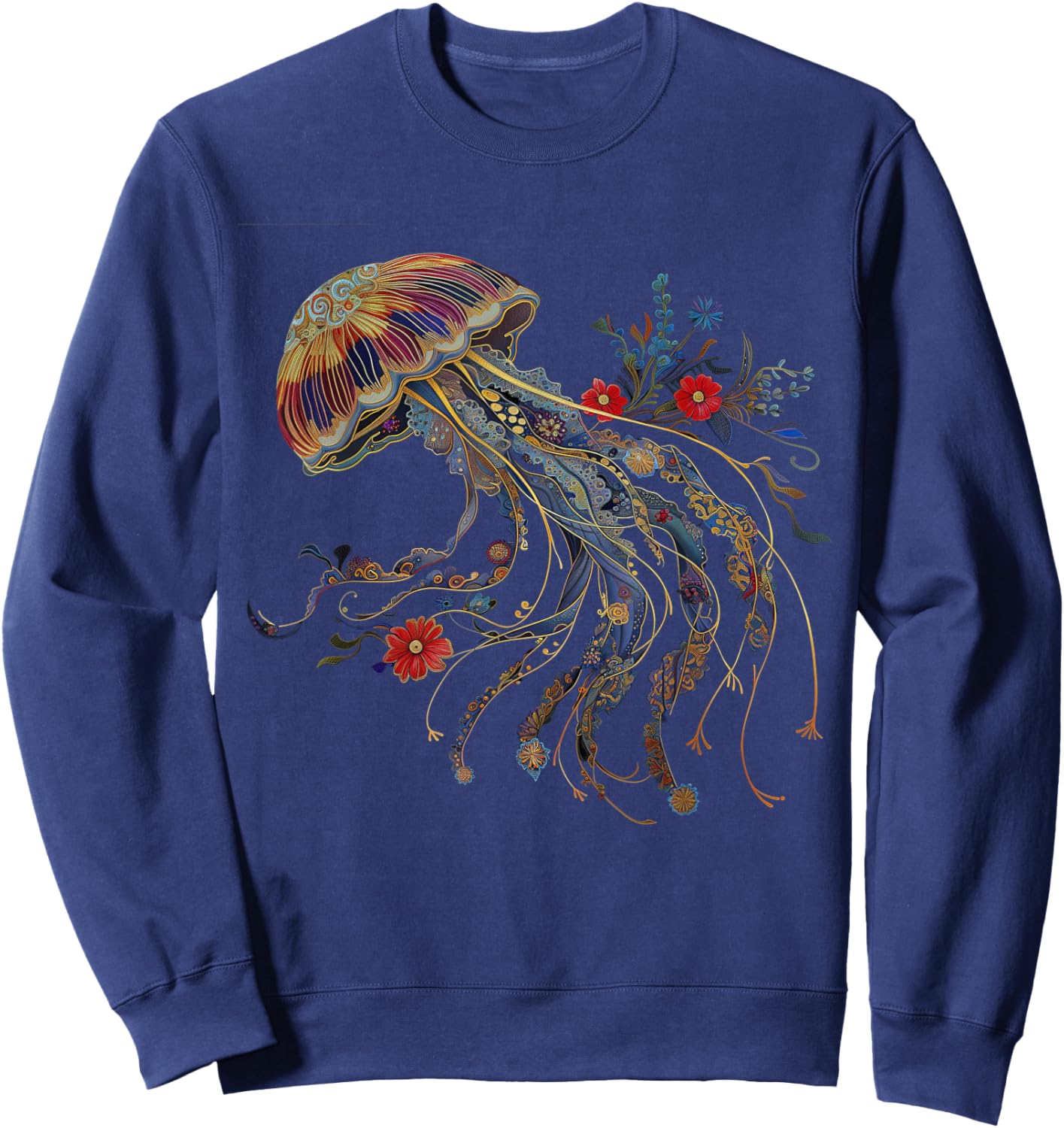 Jellyfish Floral Vintage Flowers Ocean Scuba Diving Diver Sweatshirt - Sweatshirt | Navy