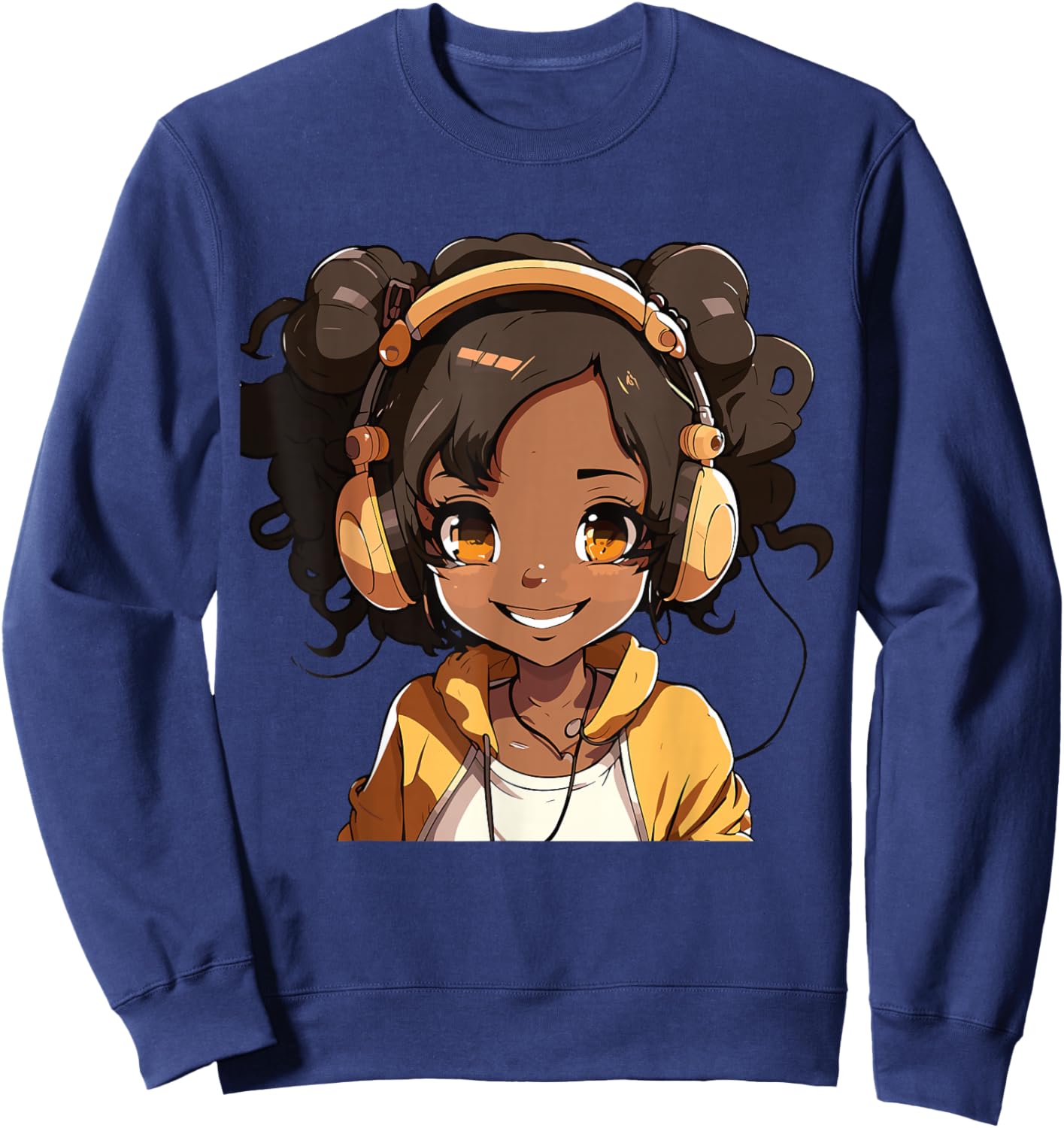 Anime and Music Black Girl Anime Merch Afro African American Sweatshirt - Sweatshirt | Navy